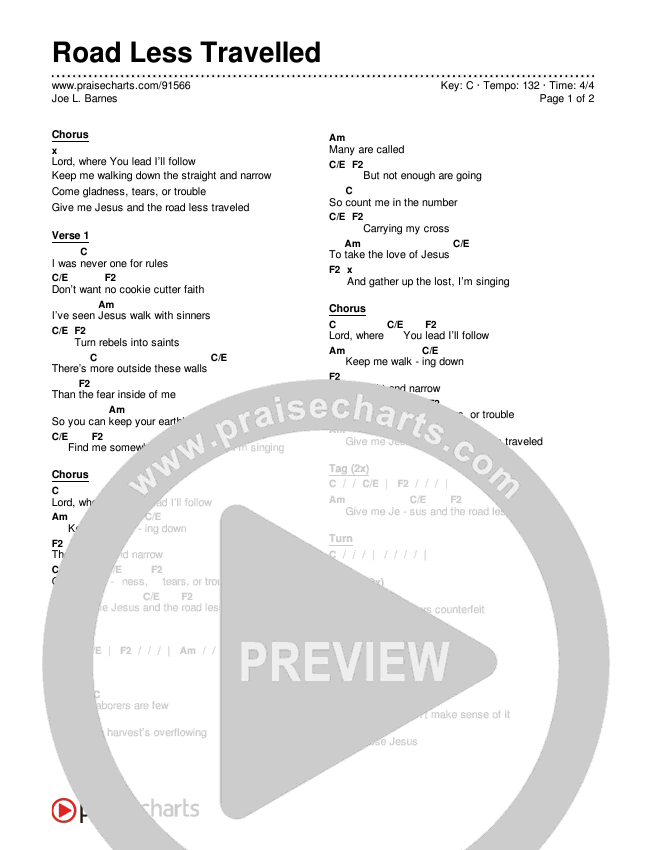 Road Less Travelled Chords & Lyrics (Joe L. Barnes)