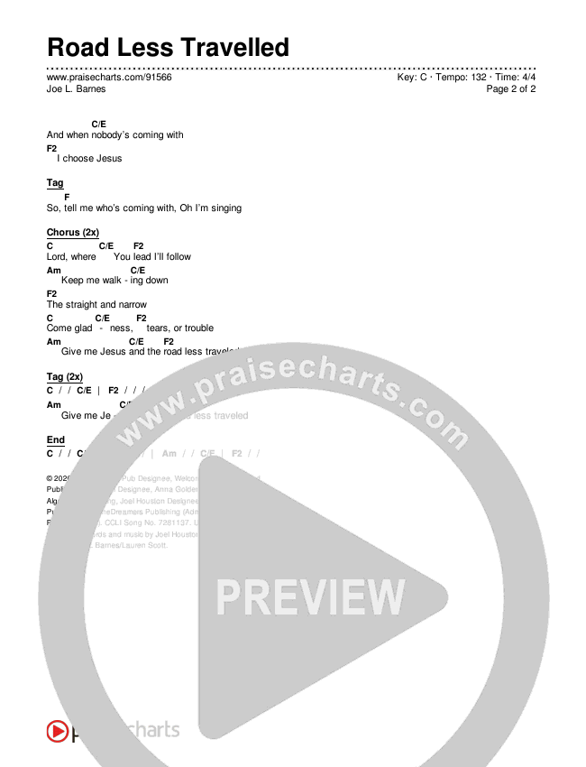 Road Less Travelled Chords & Lyrics (Joe L. Barnes)