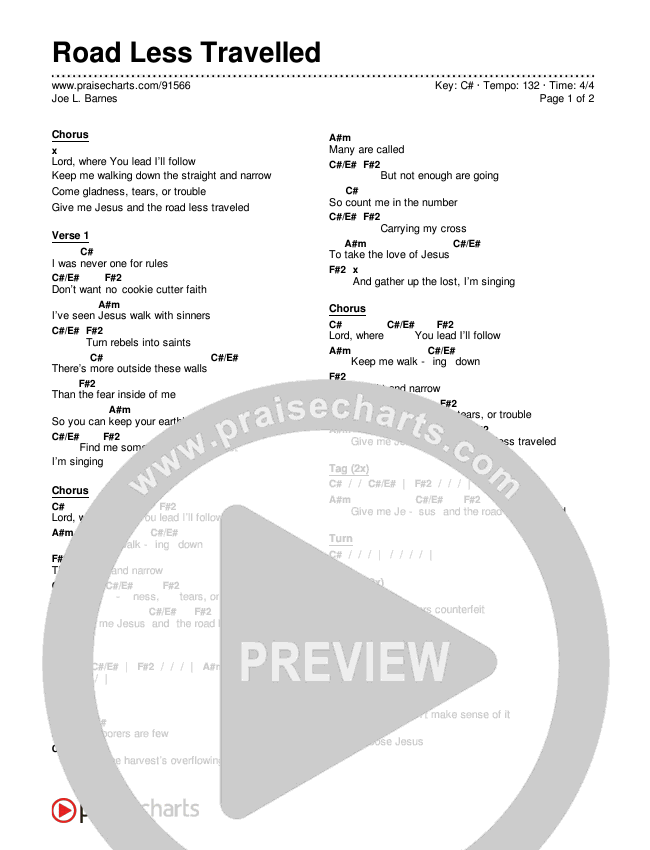 Road Less Travelled Chords & Lyrics (Joe L. Barnes)