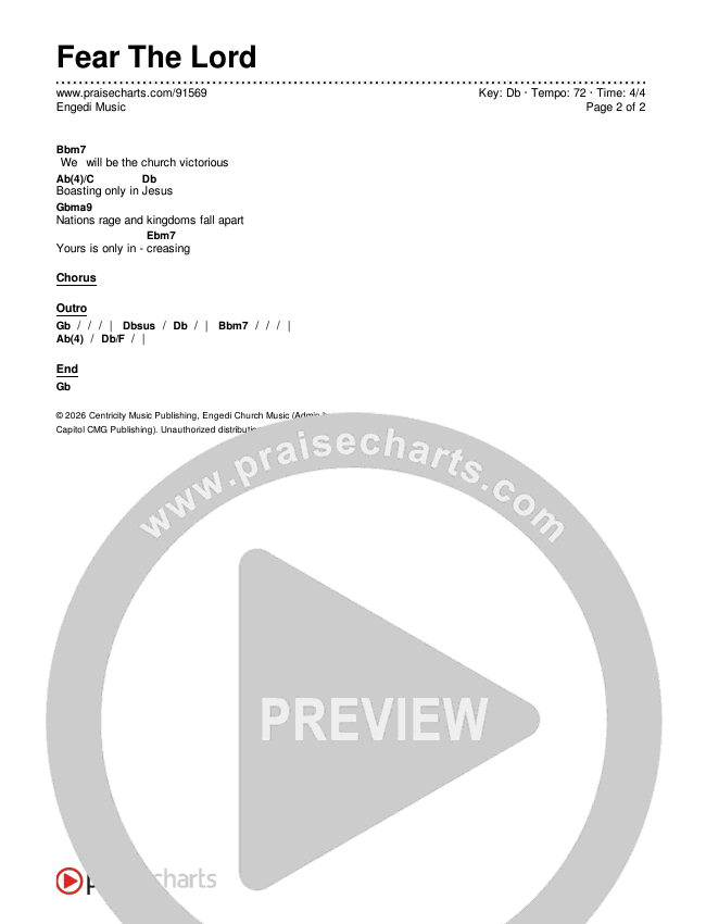 Fear The Lord Chords & Lyrics (Engedi Music)
