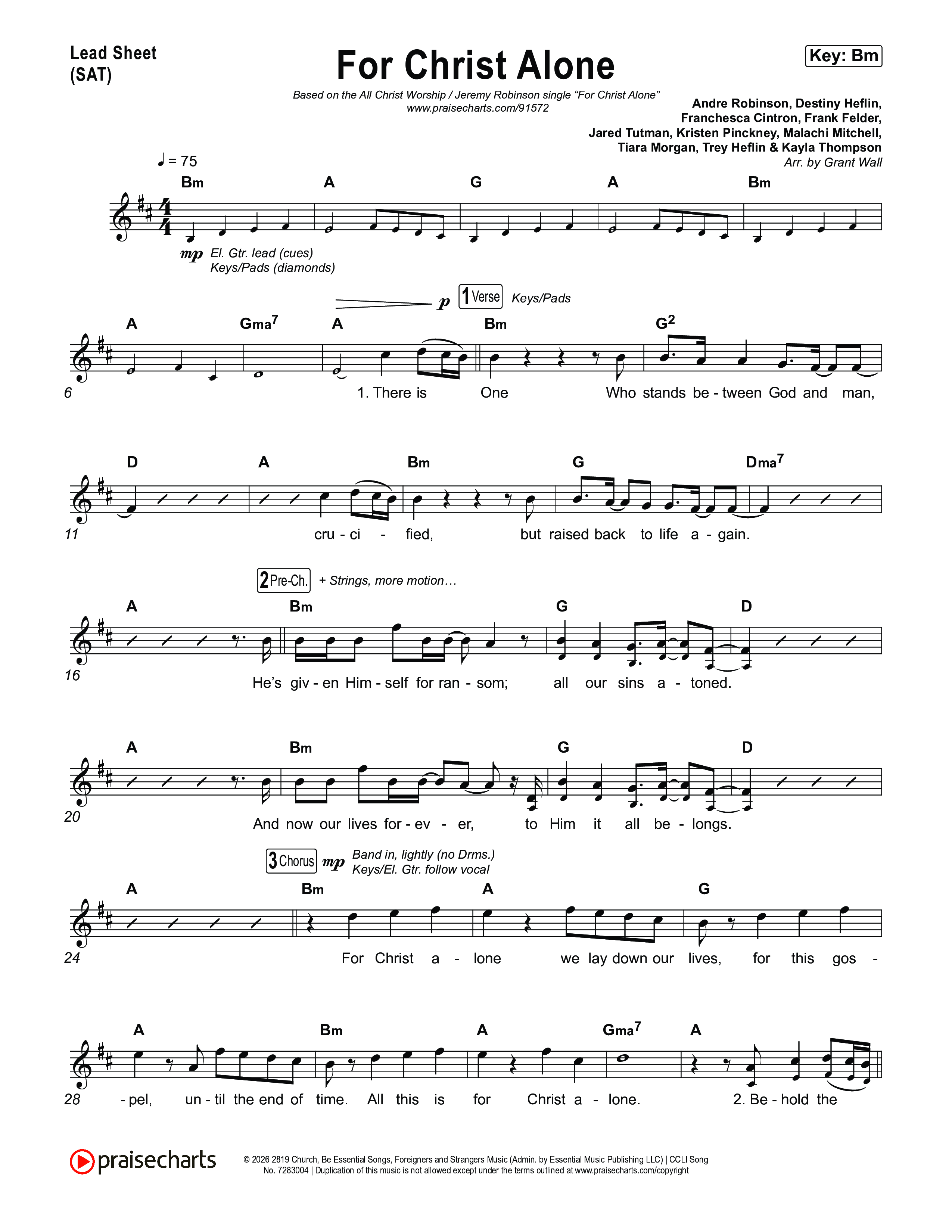 For Christ Alone Lead Sheet (SAT) (All Christ Worship / Jeremy Robinson)