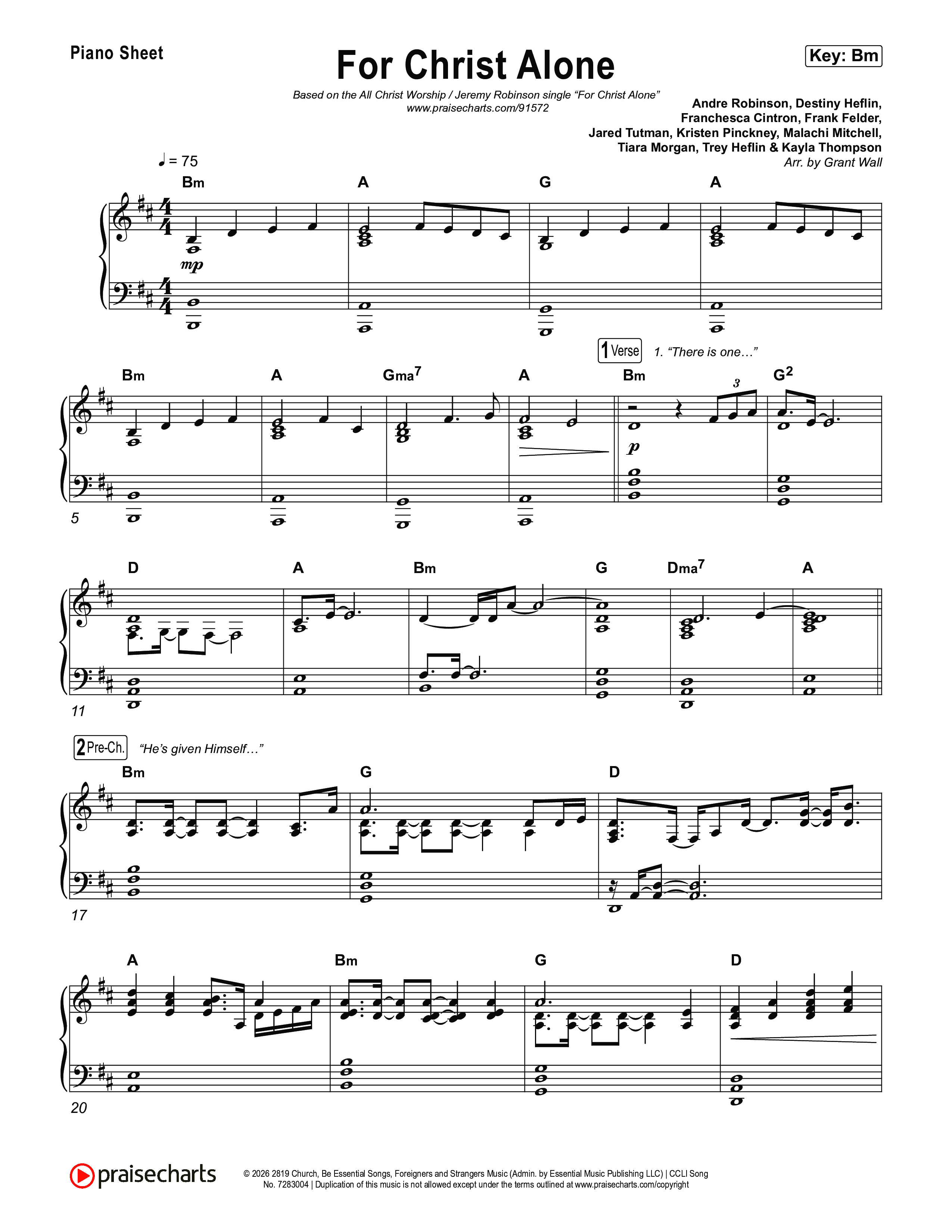 For Christ Alone Piano Sheet (All Christ Worship / Jeremy Robinson)