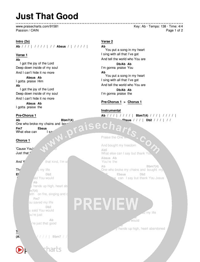 Just That Good Chords & Lyrics (Passion / CAIN)