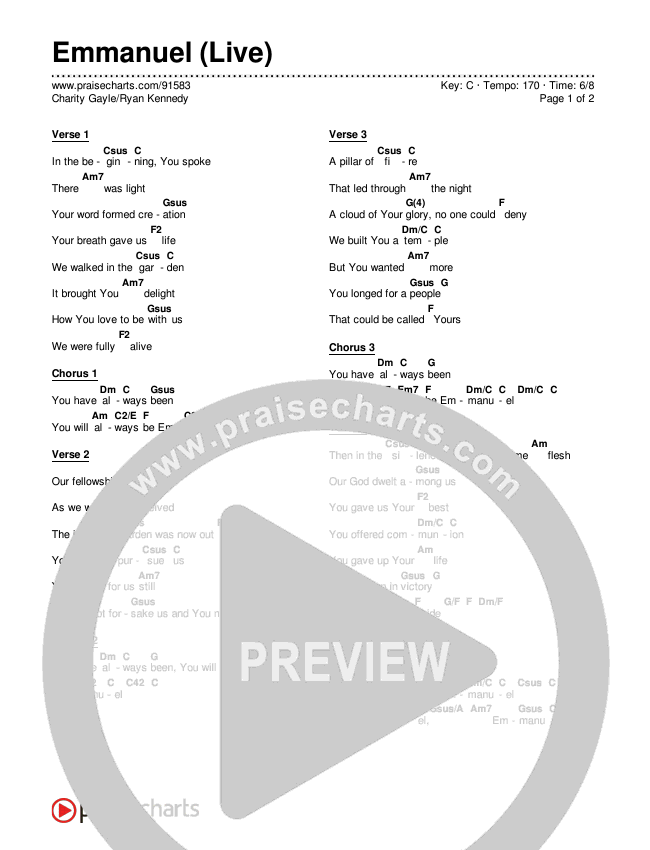 Emmanuel (Live) Chords & Lyrics (Charity Gayle / Ryan Kennedy)
