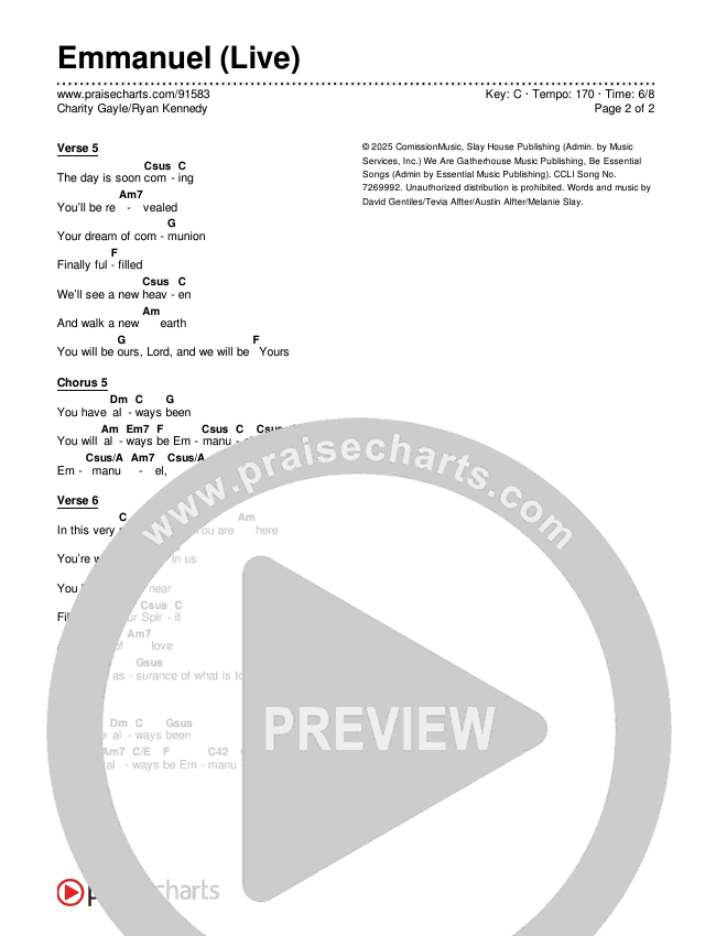 Emmanuel (Live) Chords & Lyrics (Charity Gayle / Ryan Kennedy)