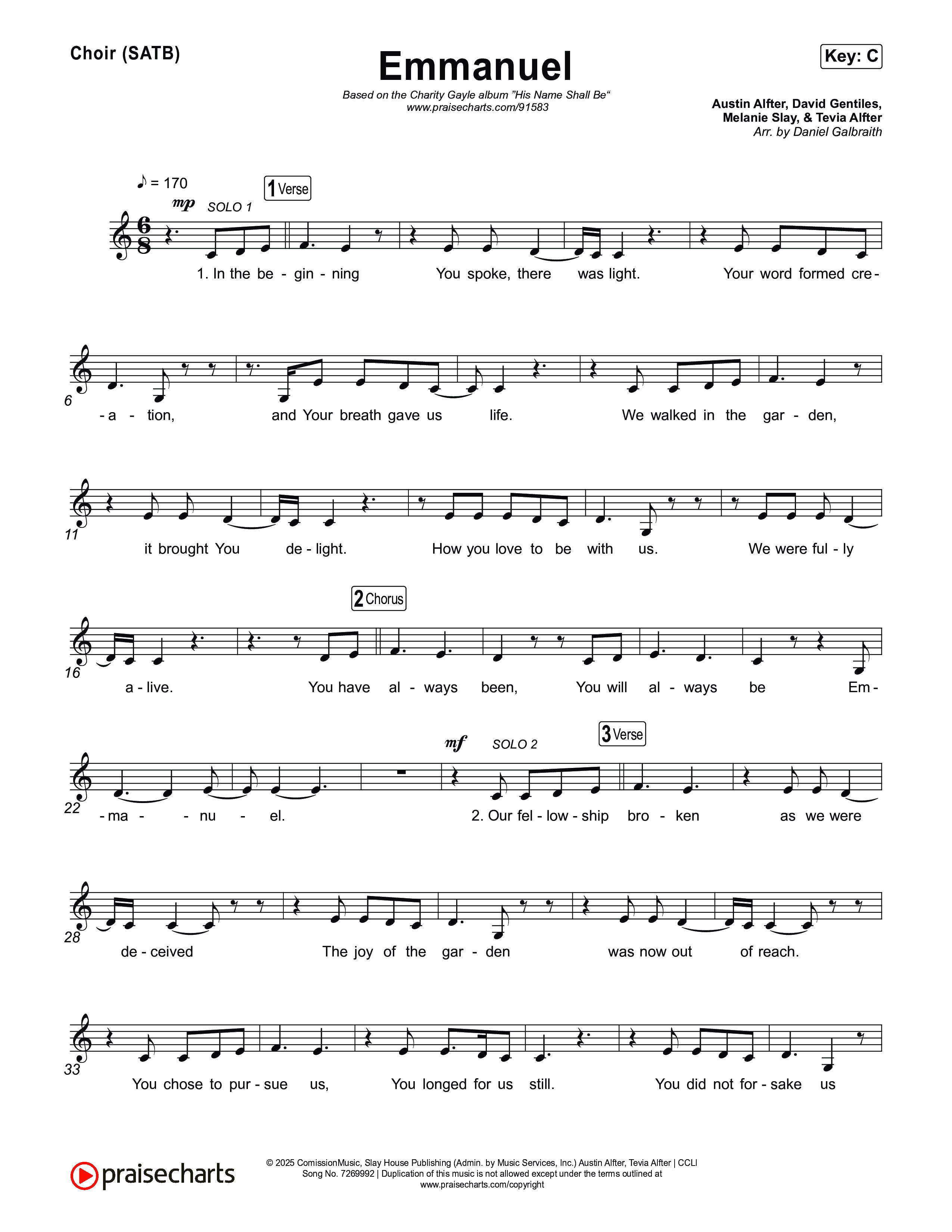 Emmanuel (Live) Choir Sheet (SATB) (Charity Gayle / Ryan Kennedy)
