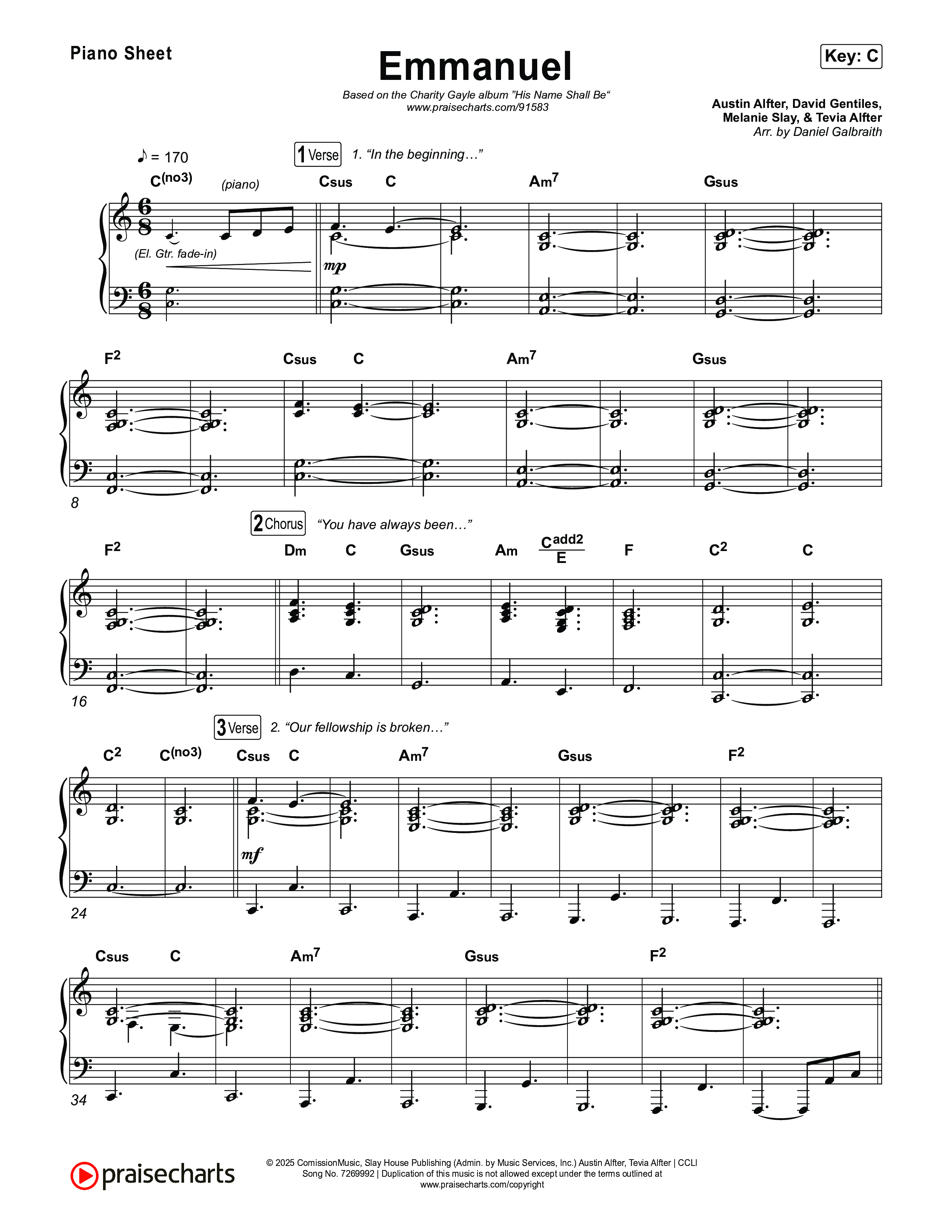 Emmanuel (Live) Piano Sheet (Charity Gayle / Ryan Kennedy)