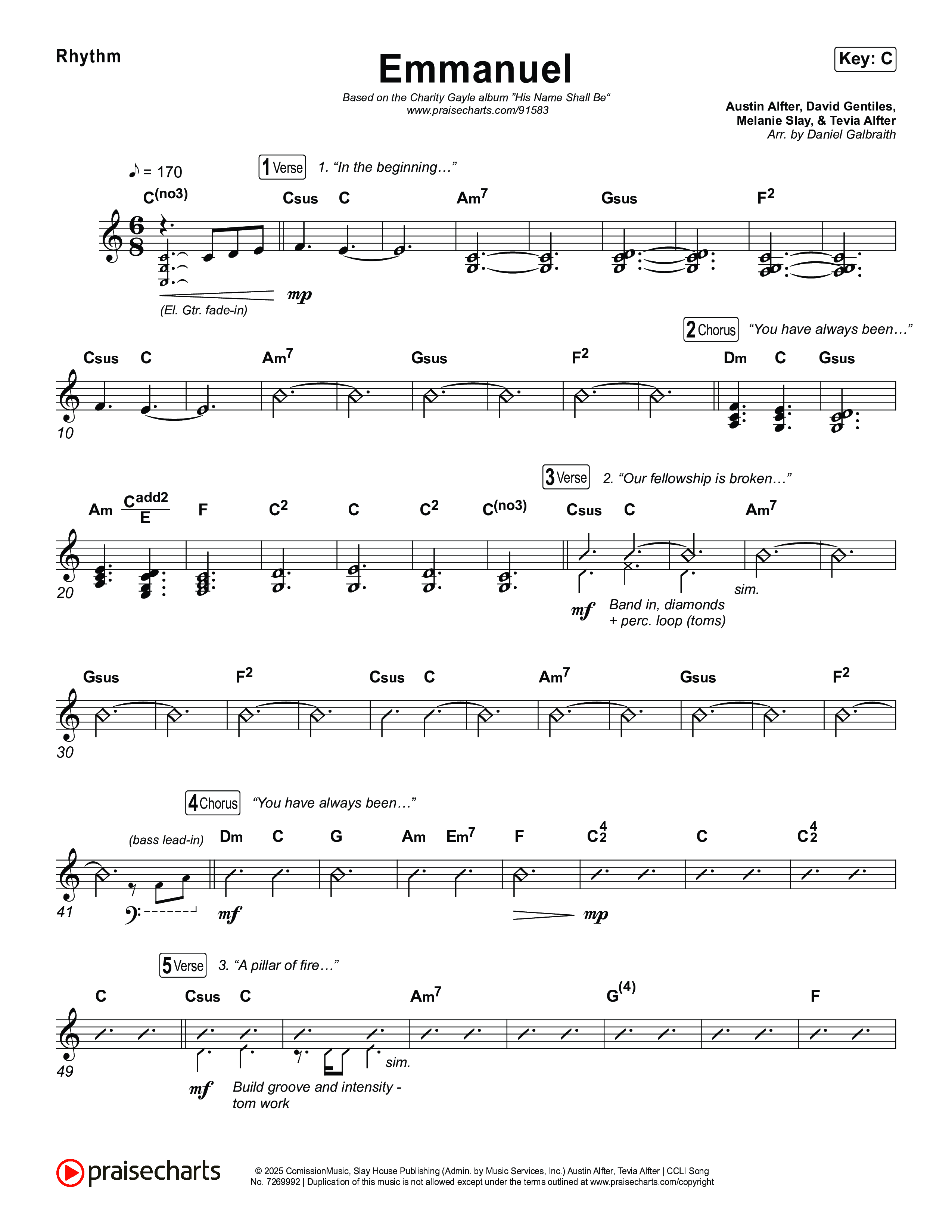 Emmanuel (Live) Rhythm Chart (Charity Gayle / Ryan Kennedy)