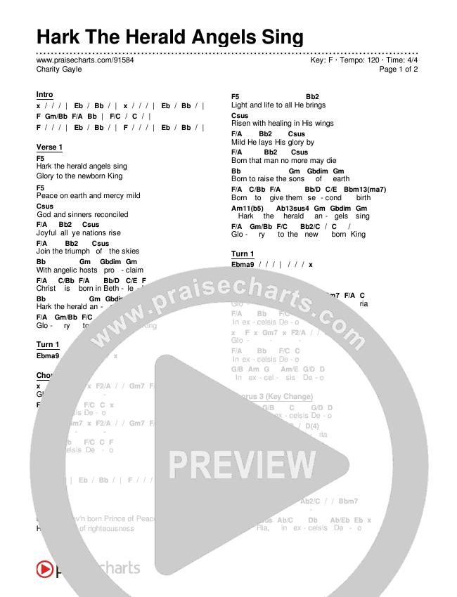Hark The Herald Angels Sing Chords & Lyrics (Charity Gayle)