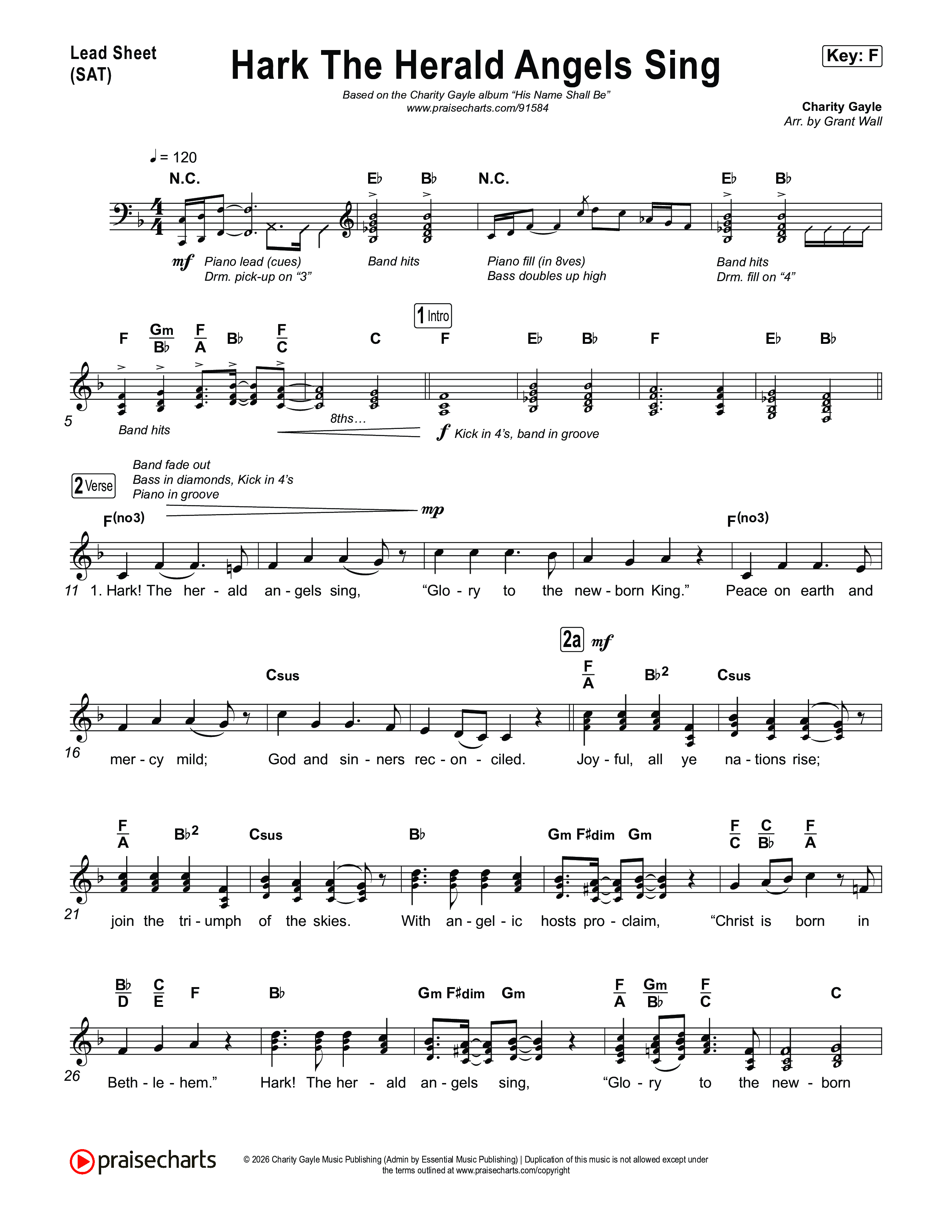 Hark The Herald Angels Sing Lead Sheet (SAT) (Charity Gayle)