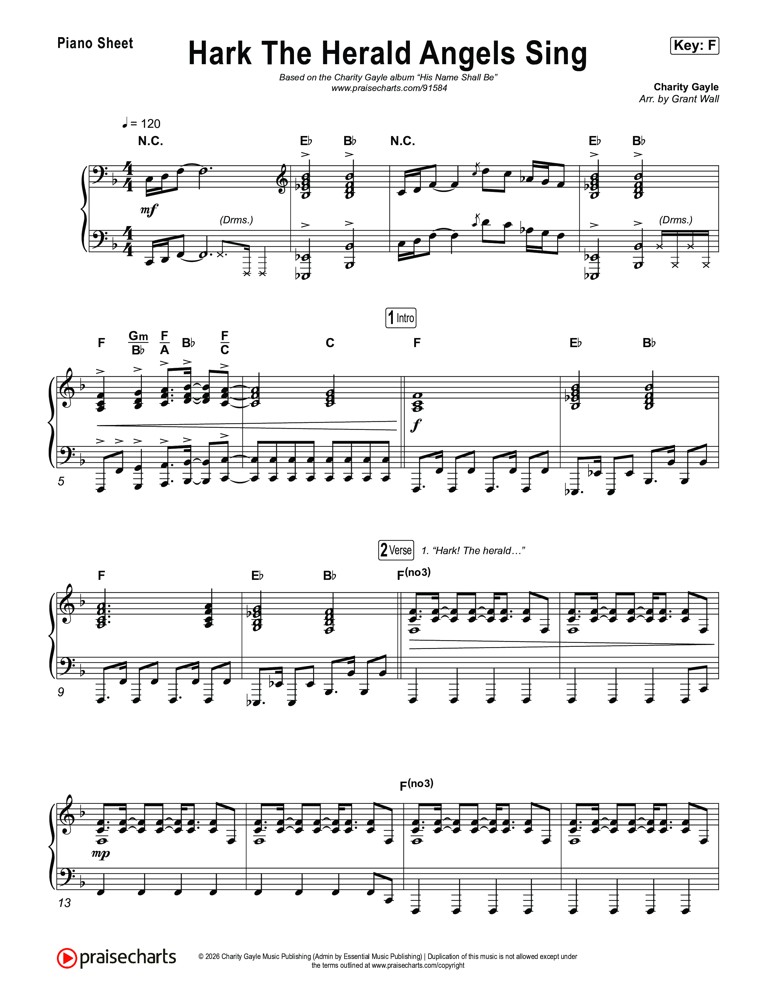Hark The Herald Angels Sing Piano Sheet (Charity Gayle)