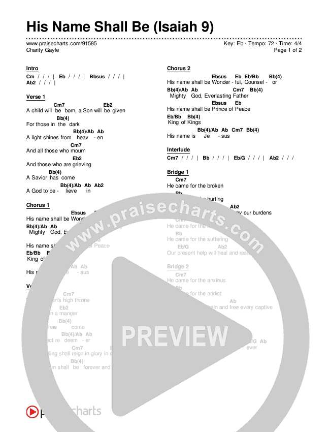 His Name Shall Be (Isaiah 9) Chords & Lyrics (Charity Gayle)