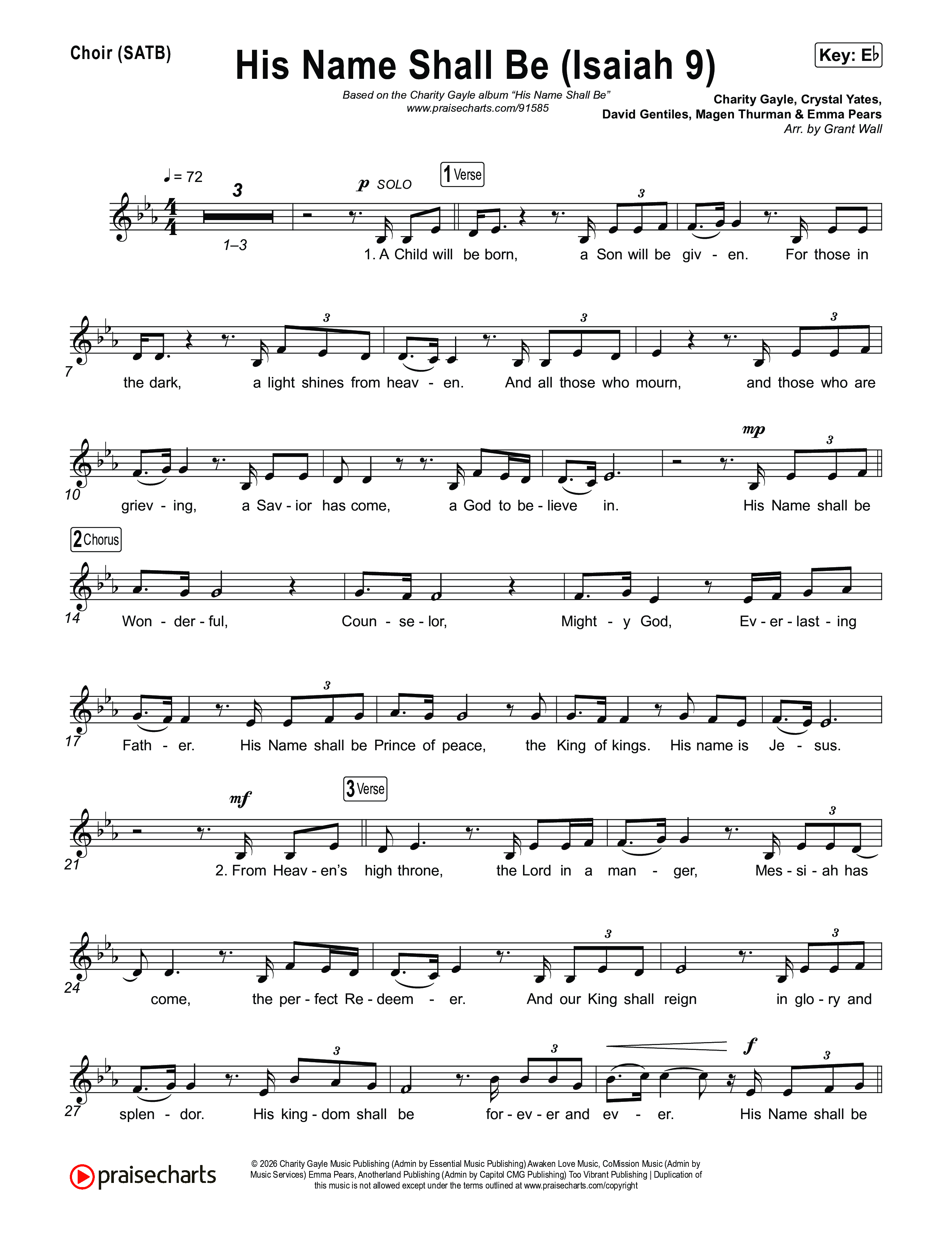 His Name Shall Be (Isaiah 9) Choir Sheet (SATB) (Charity Gayle)
