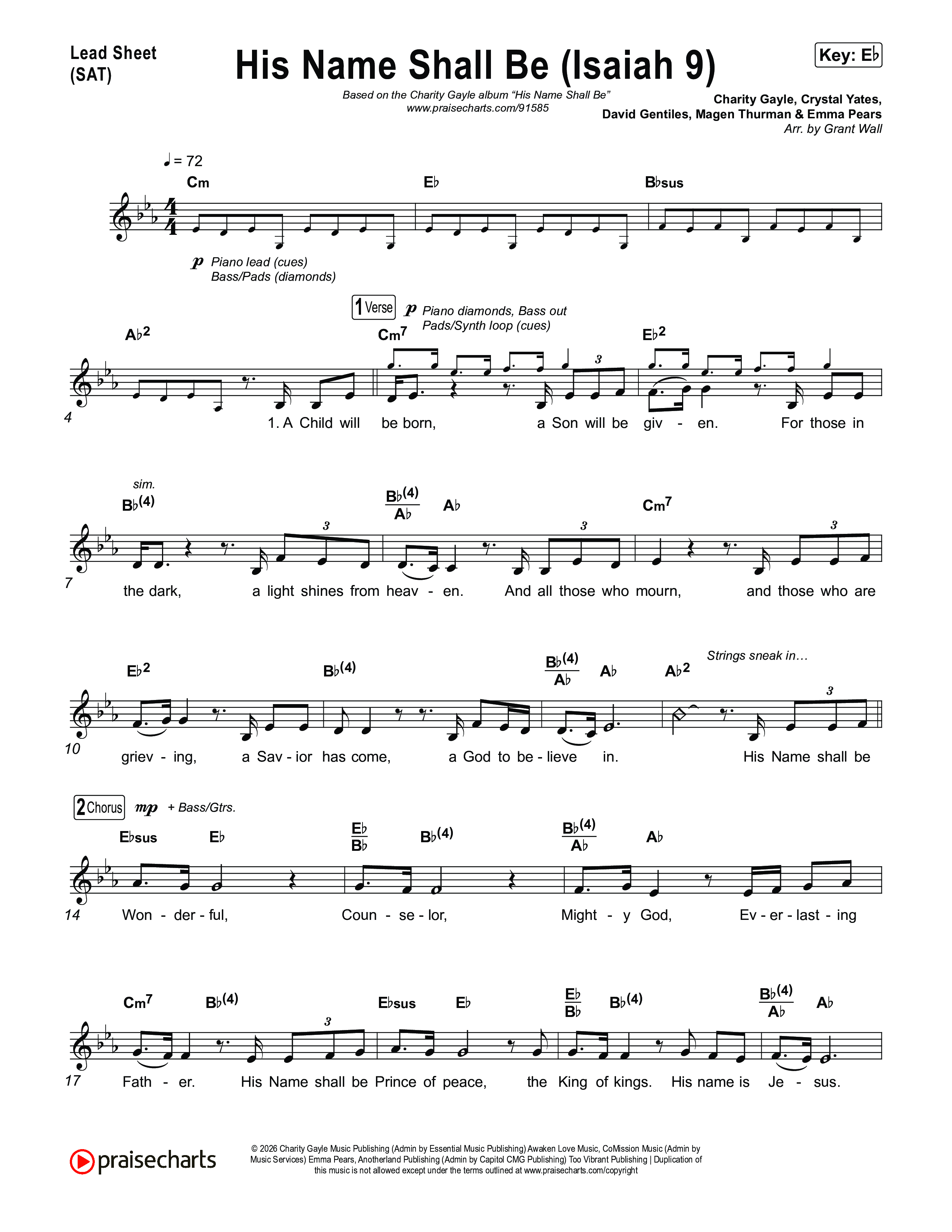 His Name Shall Be (Isaiah 9) Lead Sheet (SAT) (Charity Gayle)