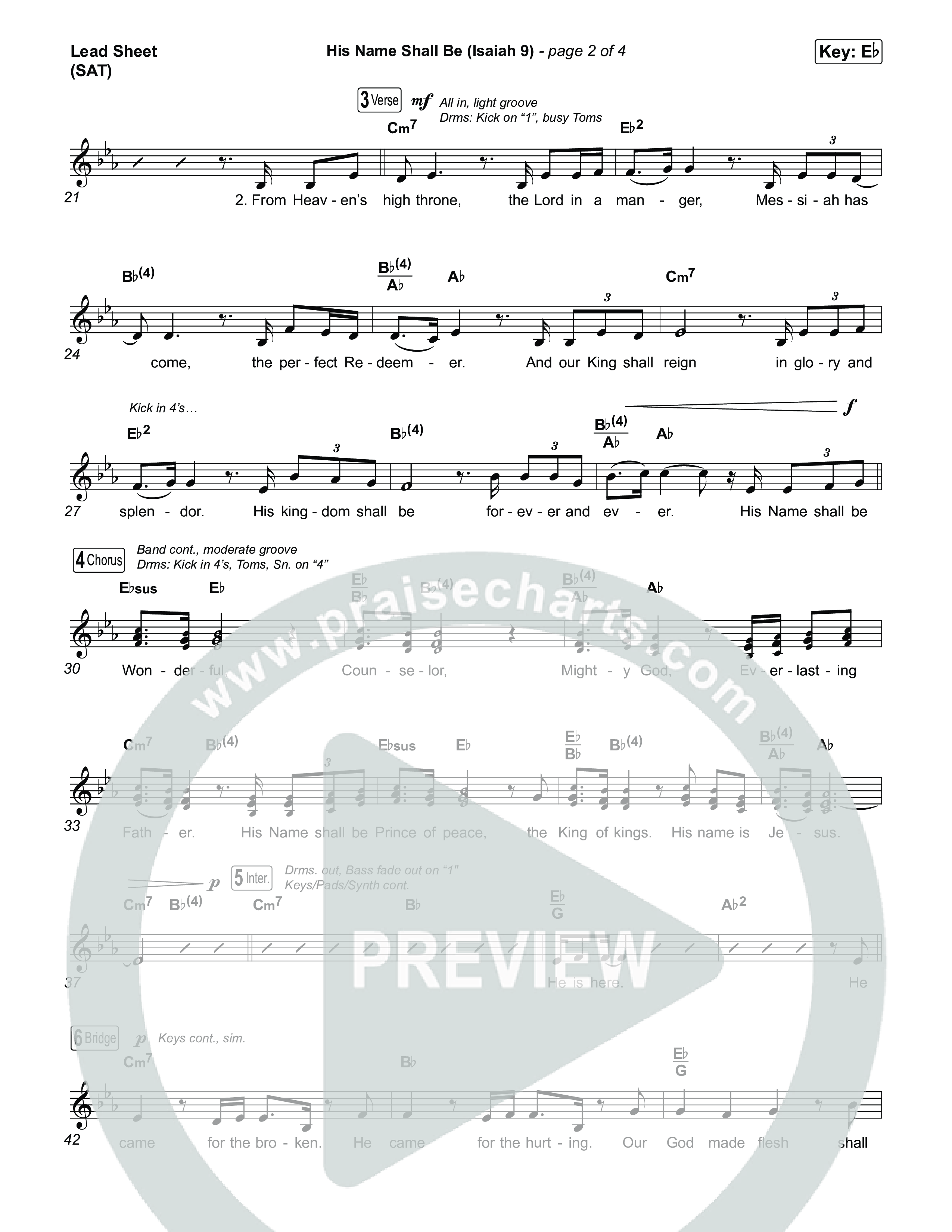His Name Shall Be (Isaiah 9) Lead Sheet (SAT) (Charity Gayle)