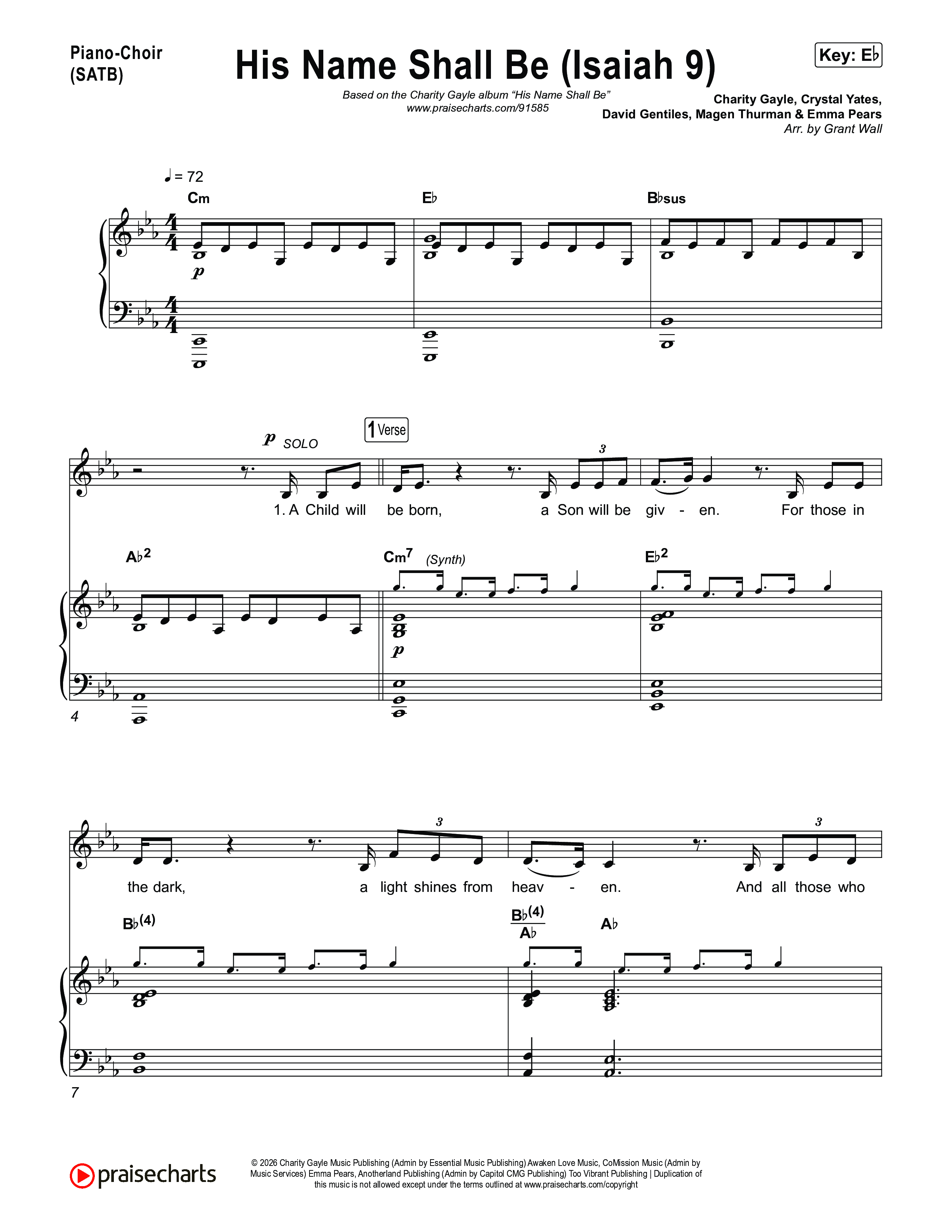 His Name Shall Be (Isaiah 9) Piano/Vocal (SATB) (Charity Gayle)