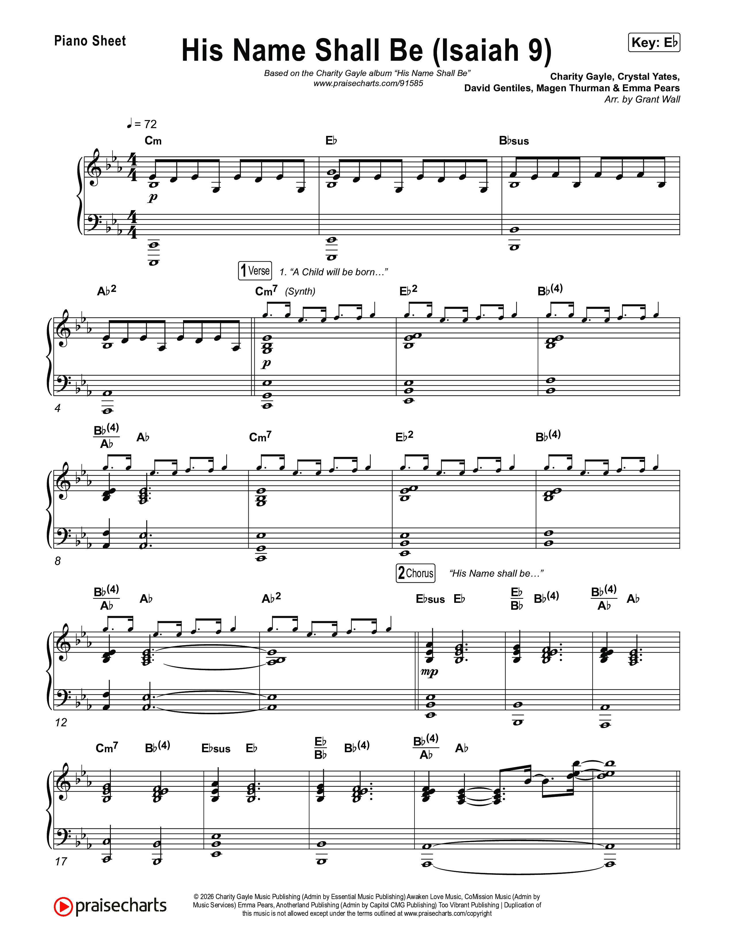 His Name Shall Be (Isaiah 9) Piano Sheet (Charity Gayle)