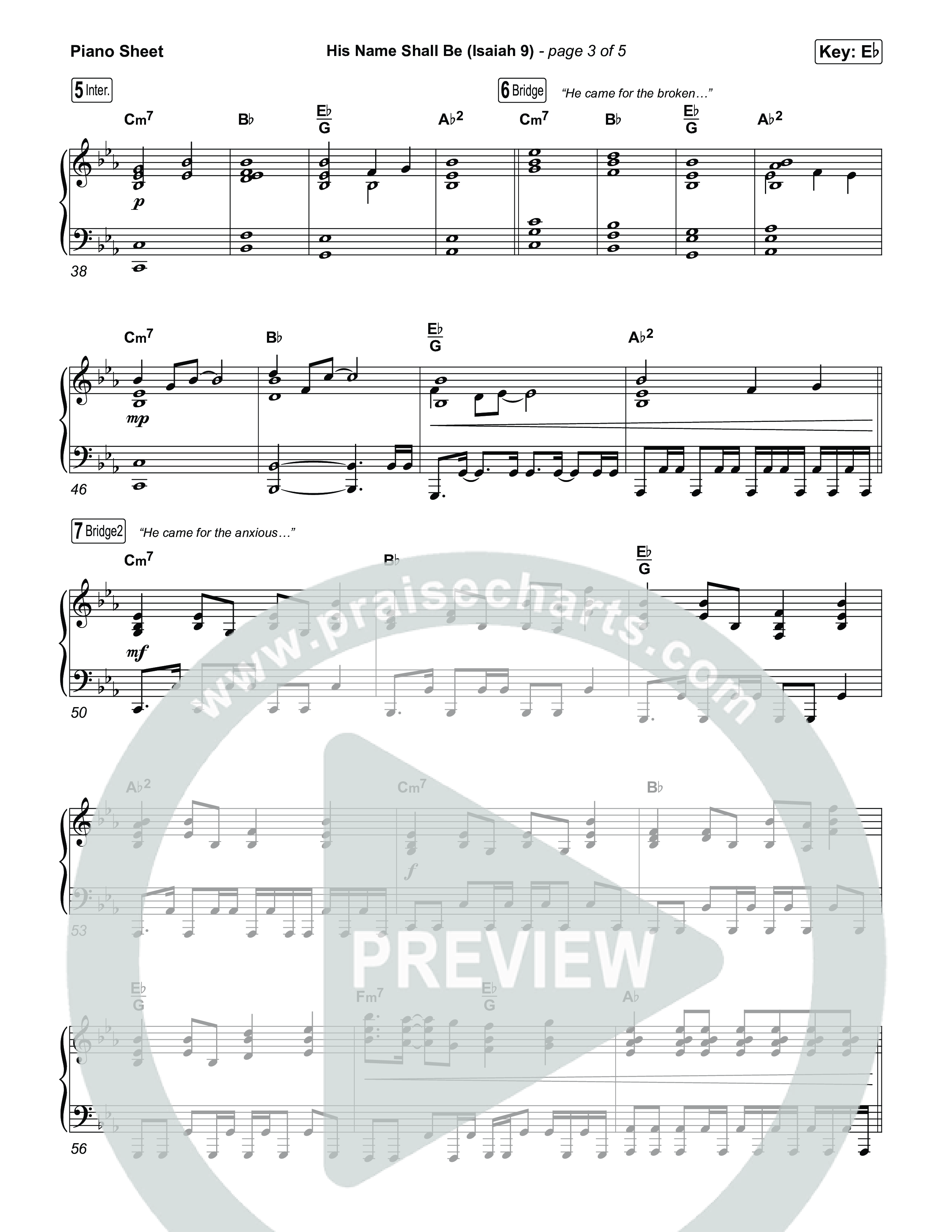 His Name Shall Be (Isaiah 9) Piano Sheet (Charity Gayle)