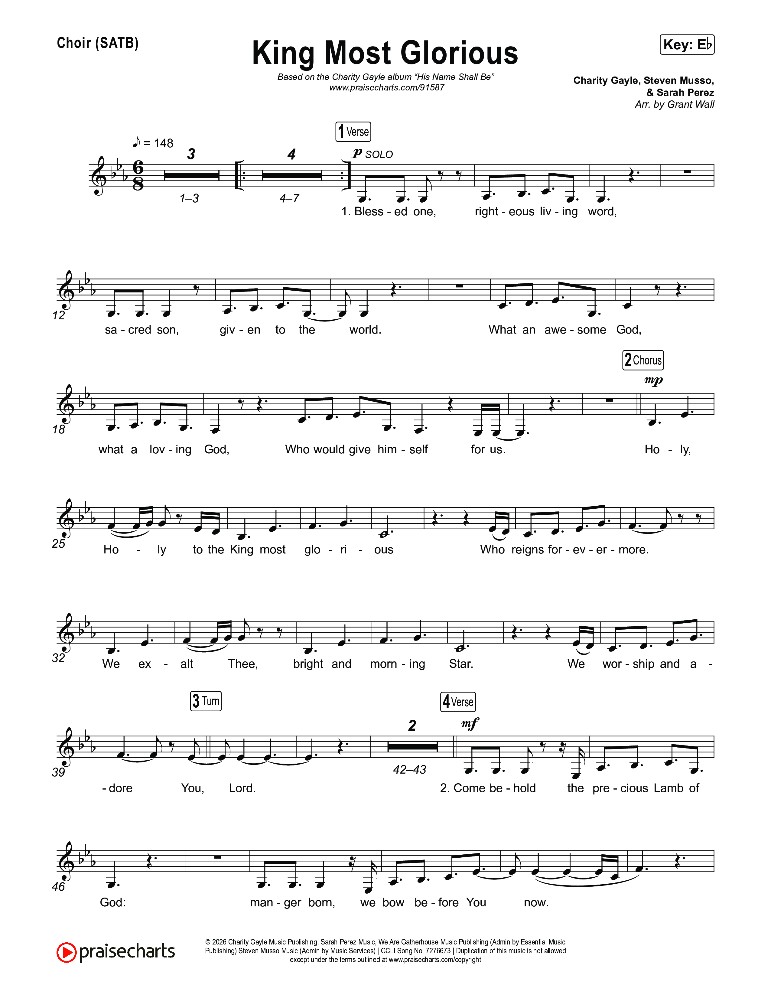 King Most Glorious Choir Sheet (SATB) (Charity Gayle)