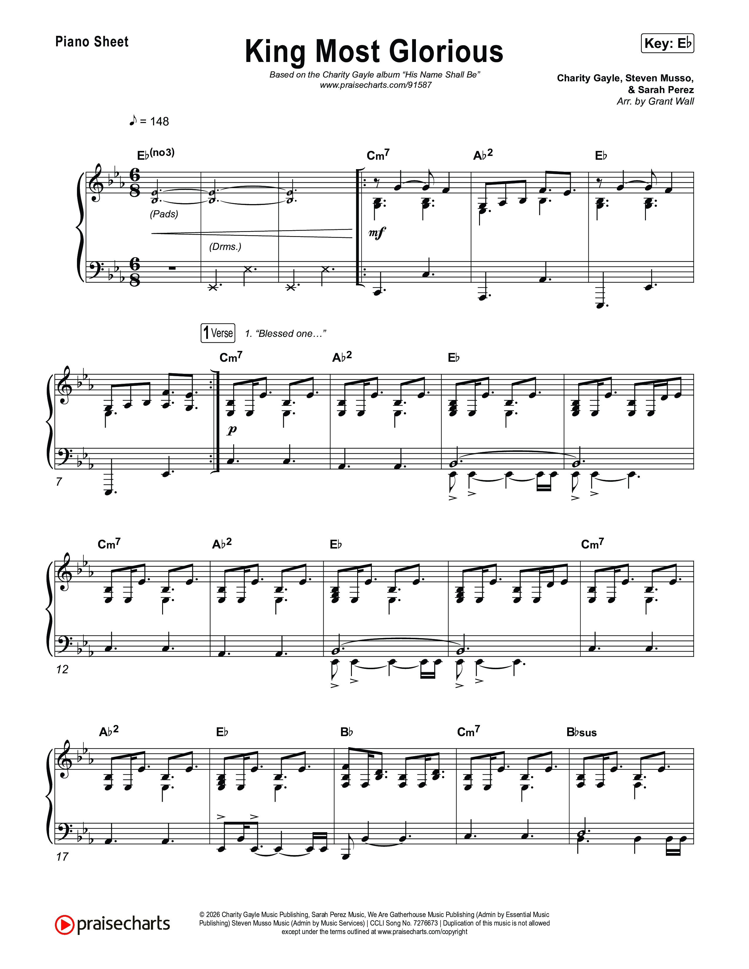 King Most Glorious Piano Sheet (Charity Gayle)