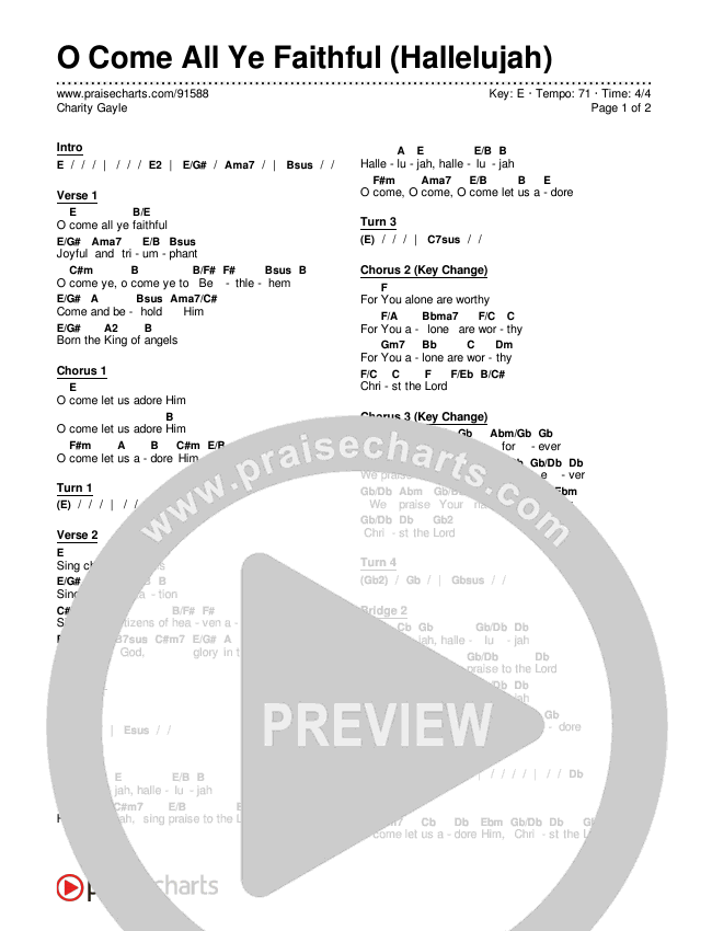 O Come All Ye Faithful (Hallelujah) Chords & Lyrics (Charity Gayle)
