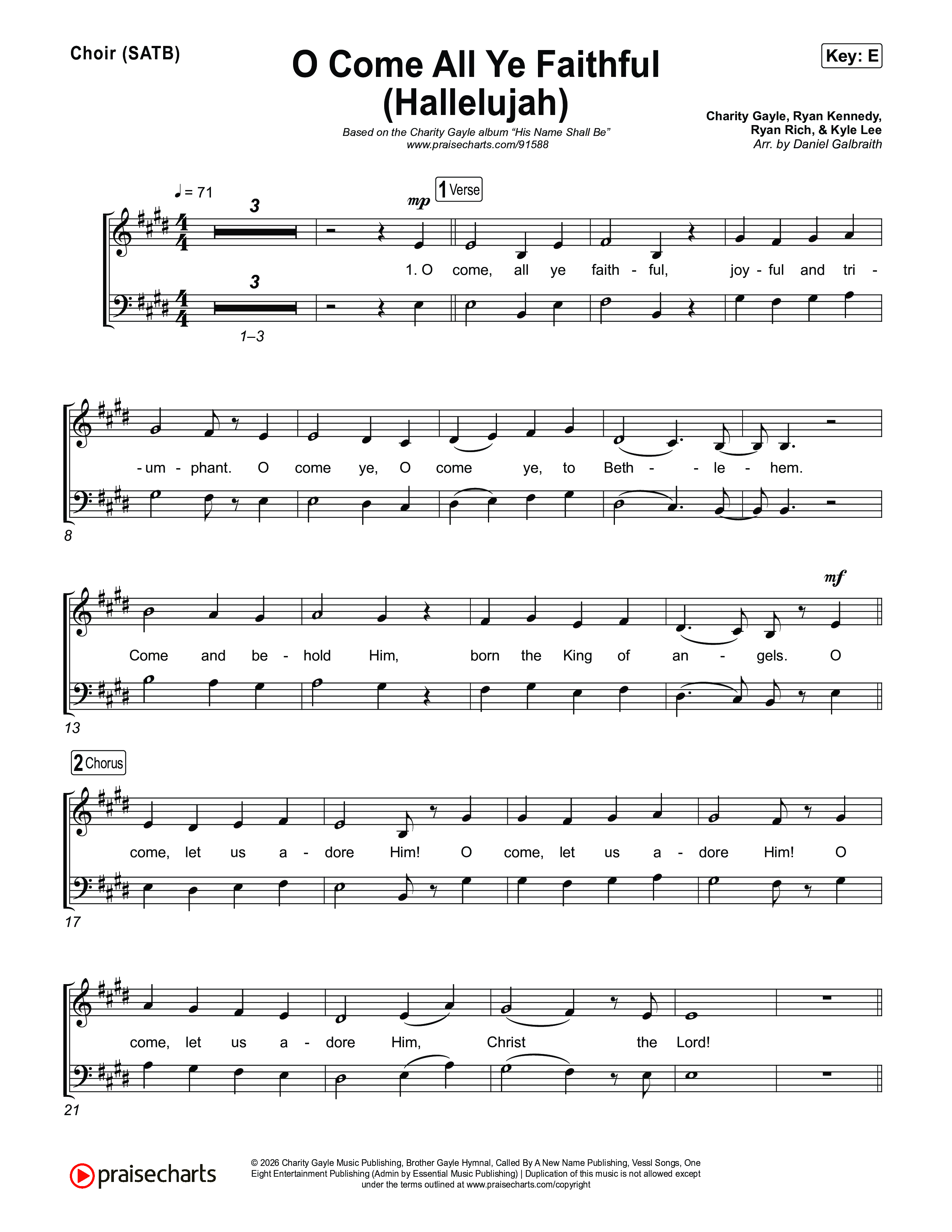 O Come All Ye Faithful (Hallelujah) Choir Sheet (SATB) (Charity Gayle)