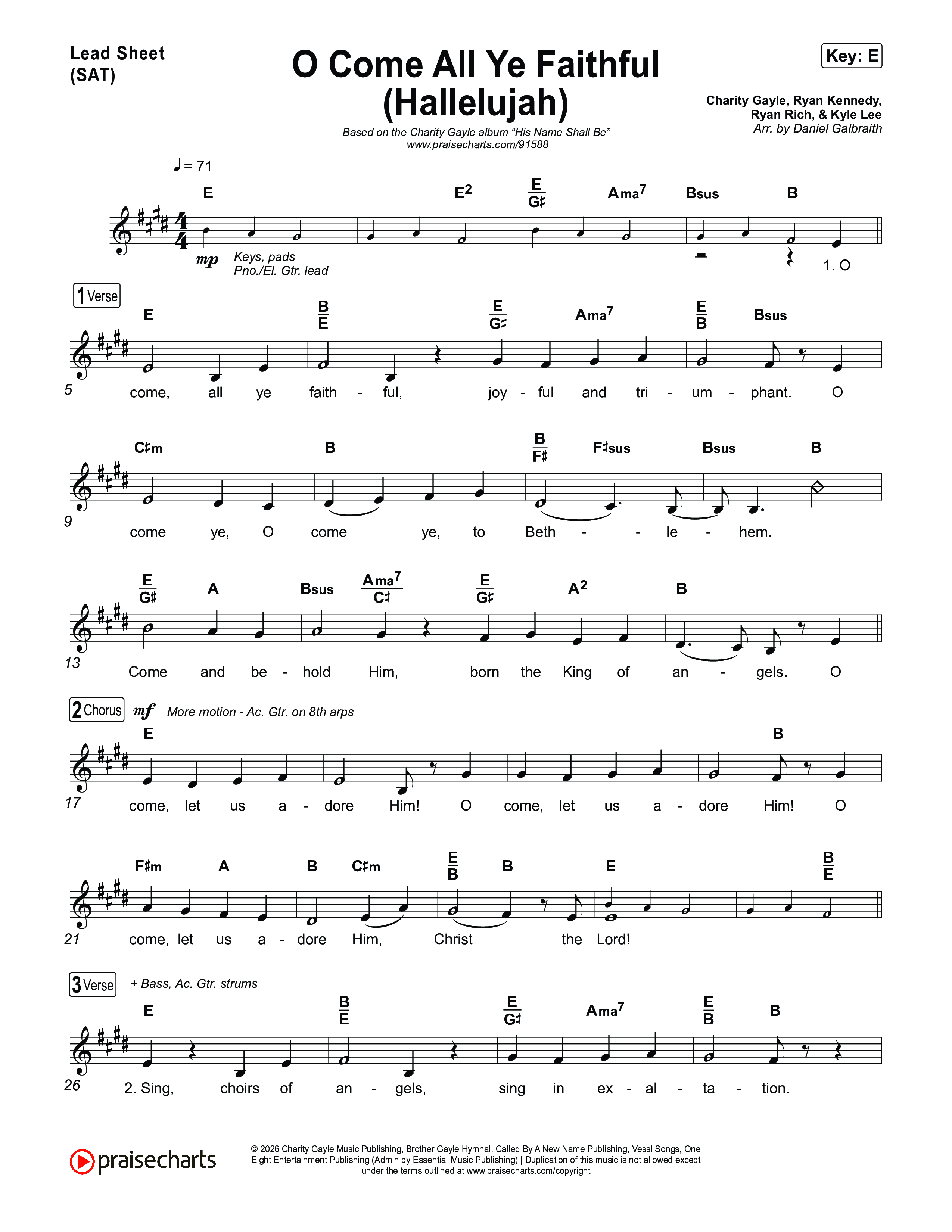 O Come All Ye Faithful (Hallelujah) Lead Sheet (SAT) (Charity Gayle)
