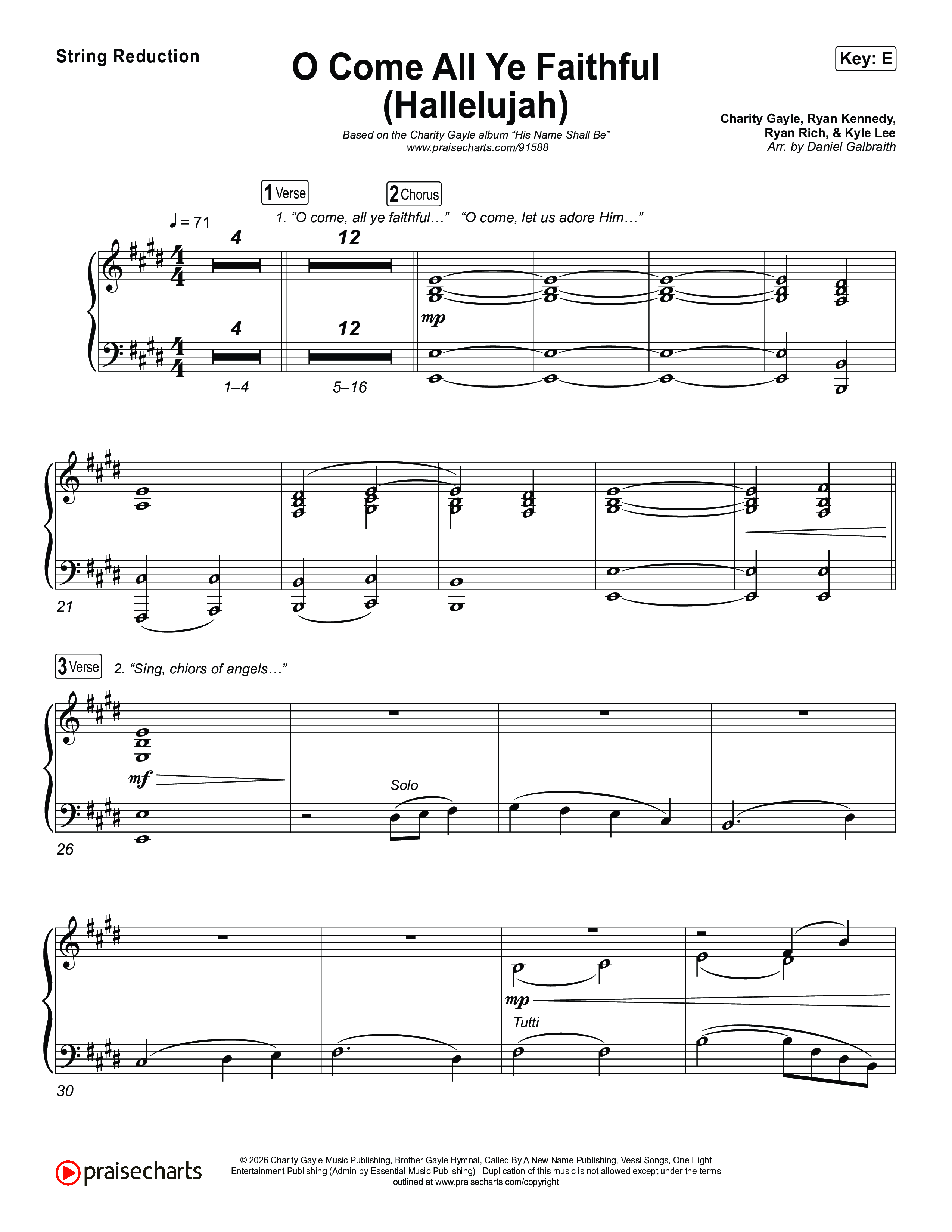 O Come All Ye Faithful (Hallelujah) String Reduction (Charity Gayle)
