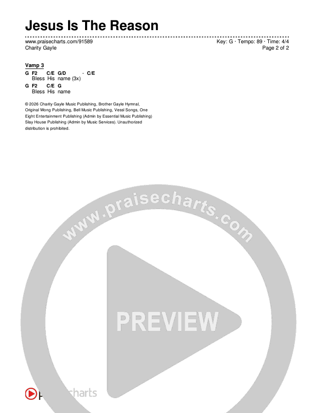Jesus Is The Reason Chords & Lyrics (Charity Gayle)