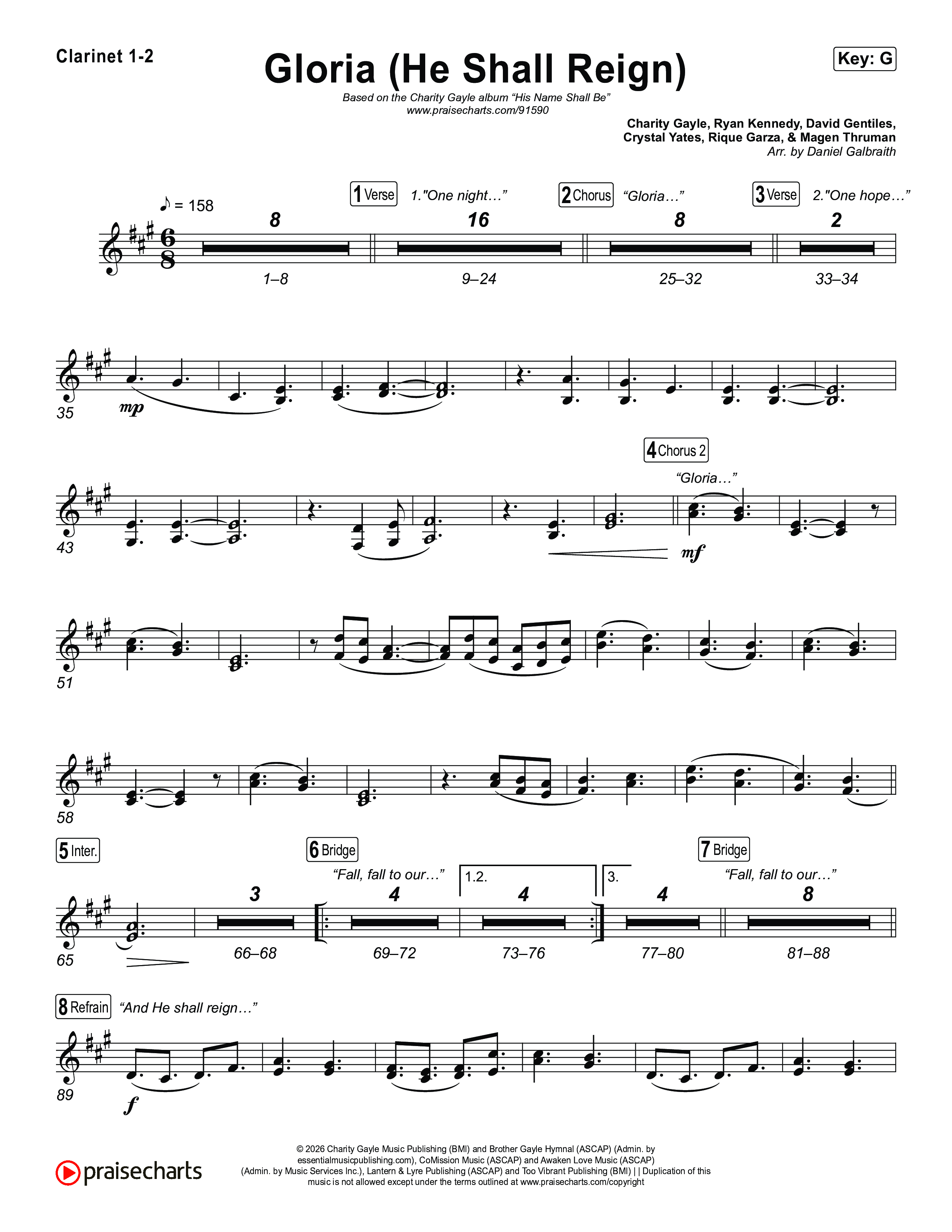 Gloria (He Shall Reign) Clarinet 1,2 (Charity Gayle)