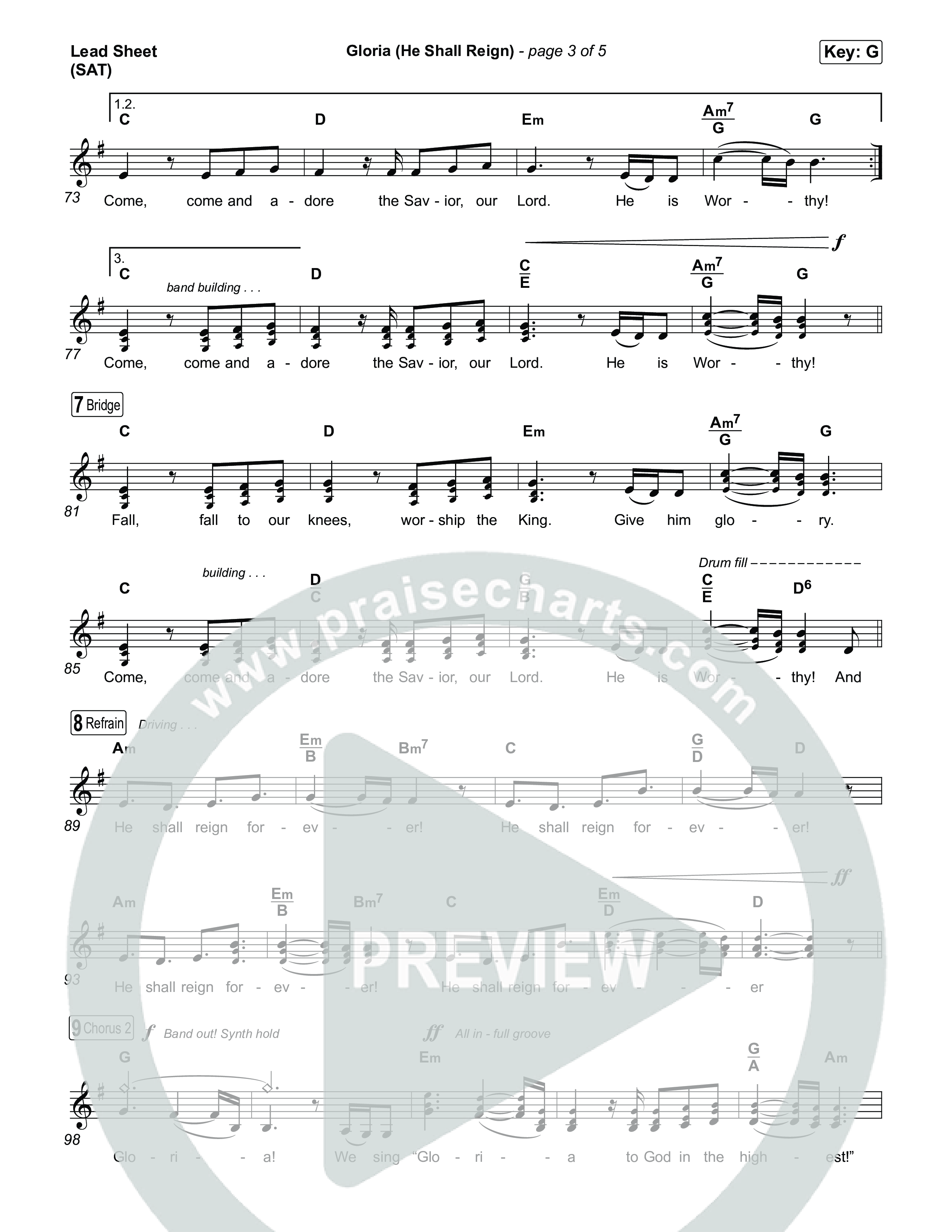 Gloria (He Shall Reign) Lead Sheet (SAT) (Charity Gayle)
