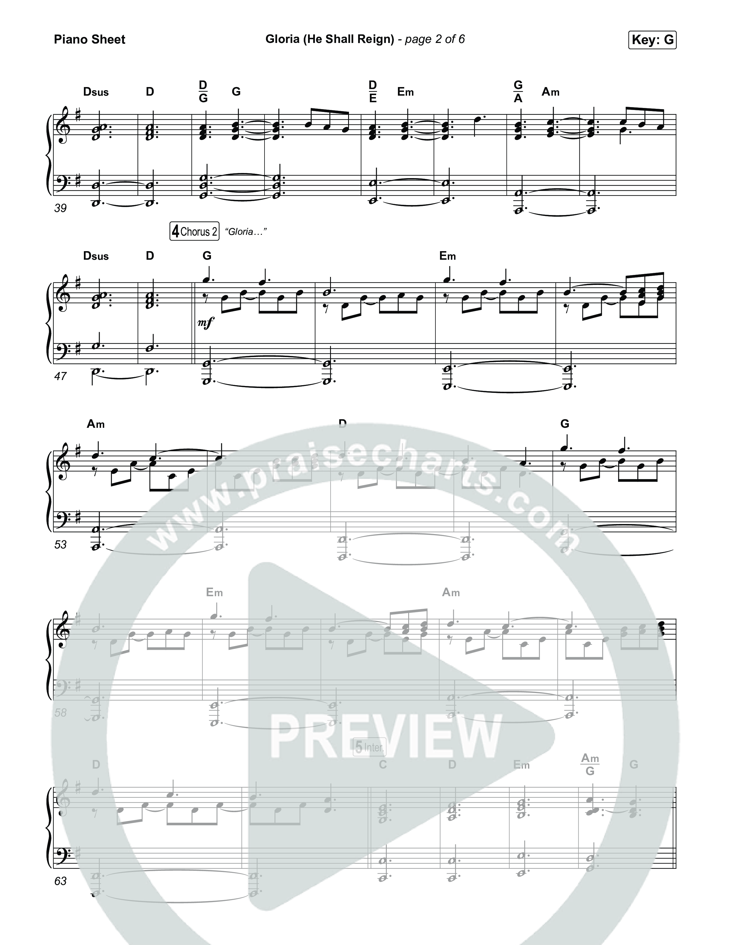Gloria (He Shall Reign) Piano Sheet (Charity Gayle)