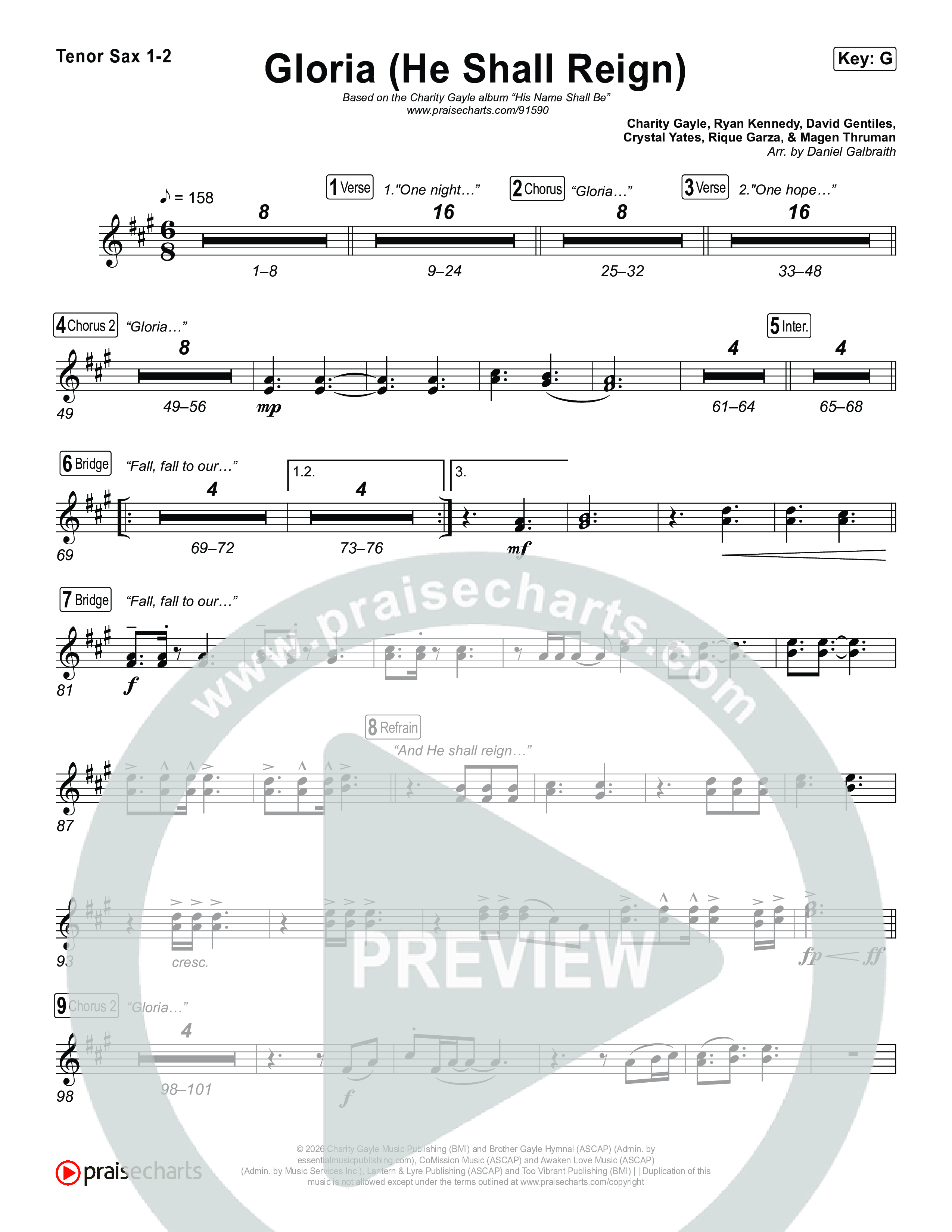 Gloria (He Shall Reign) Sax Pack (Charity Gayle)