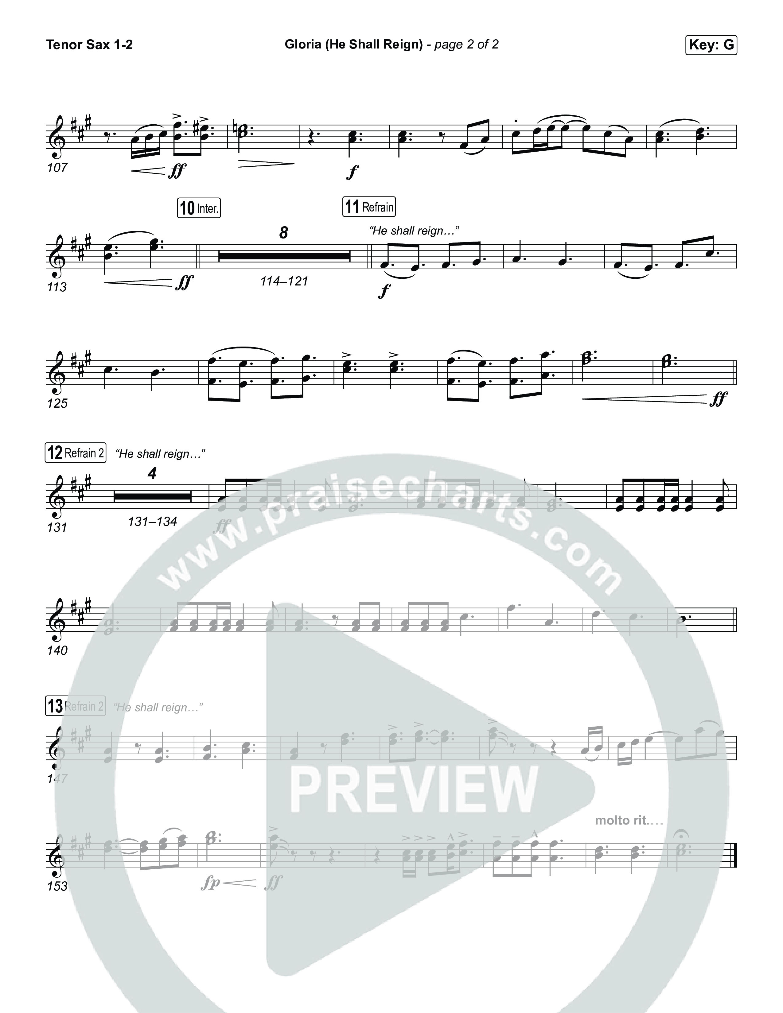 Gloria (He Shall Reign) Tenor Sax 1,2 (Charity Gayle)