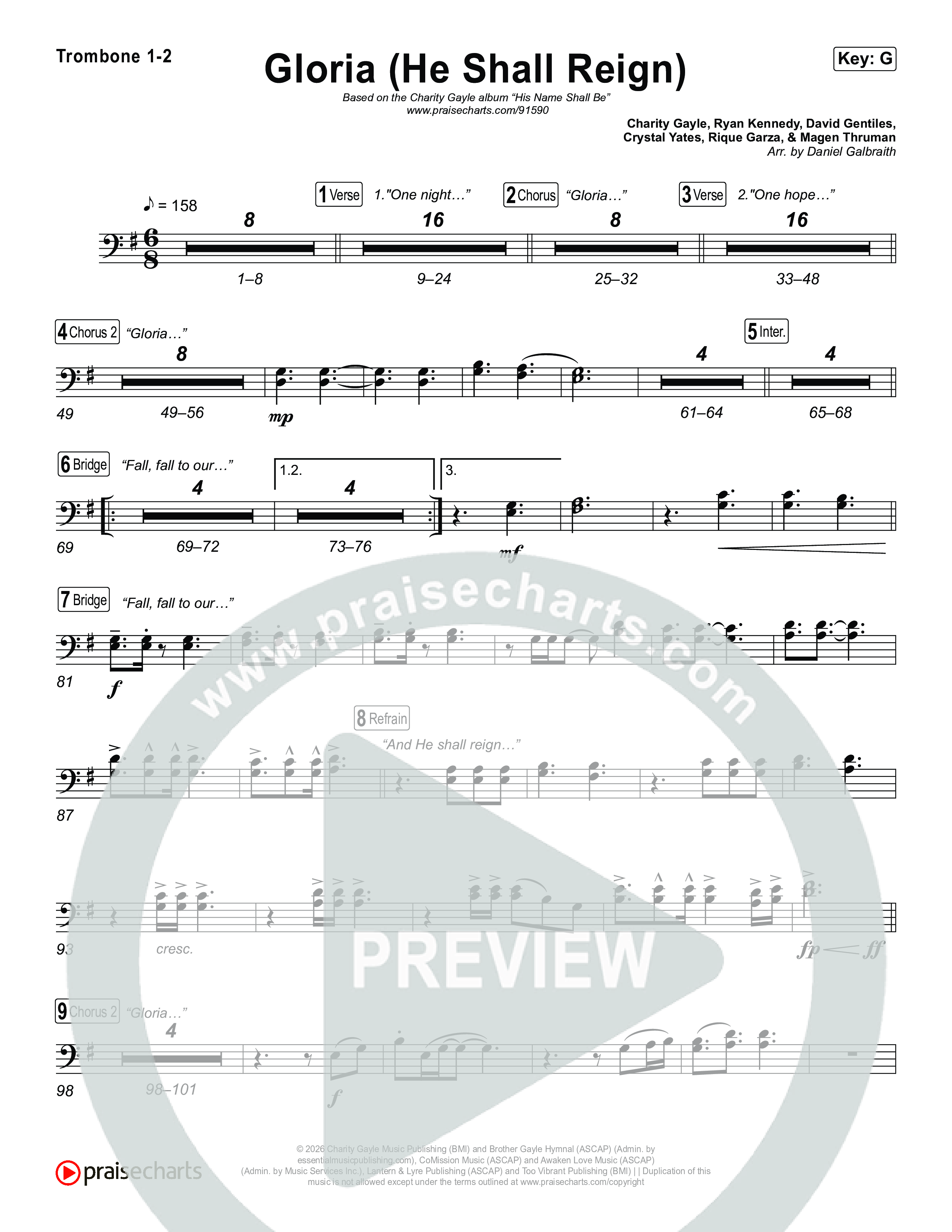 Gloria (He Shall Reign) Trombone 1,2 (Charity Gayle)