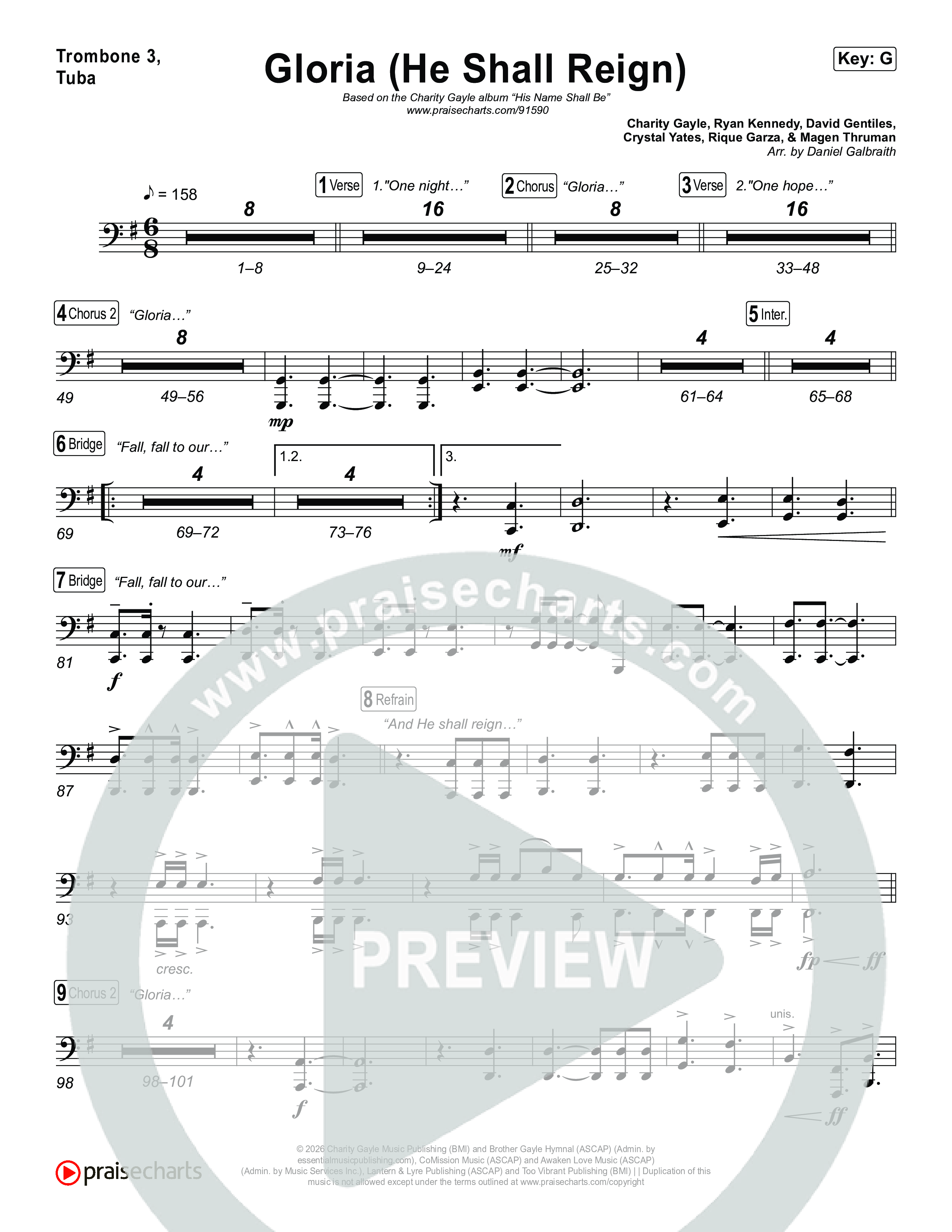 Gloria (He Shall Reign) Trombone 1,2 (Charity Gayle)