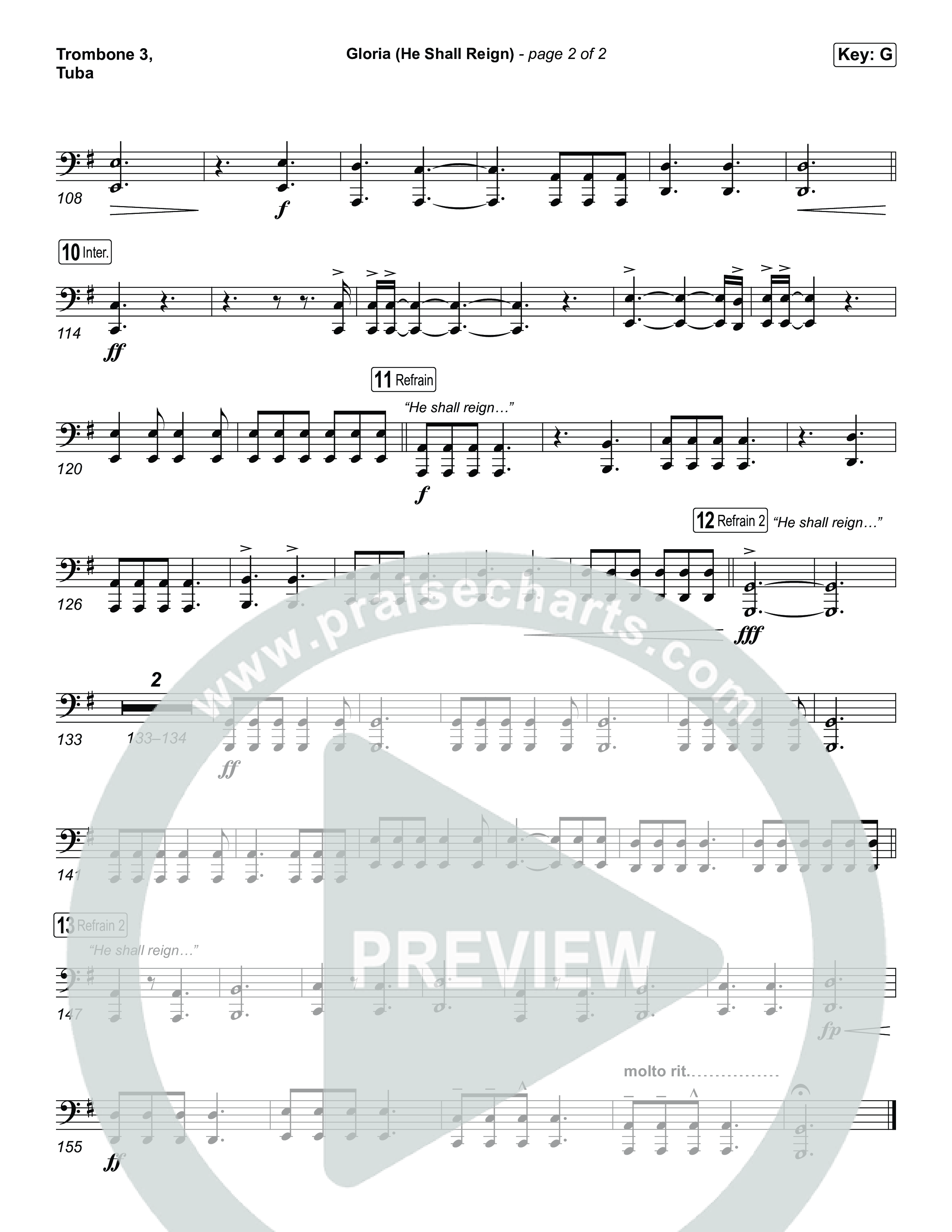 Gloria (He Shall Reign) Trombone 3/Tuba (Charity Gayle)