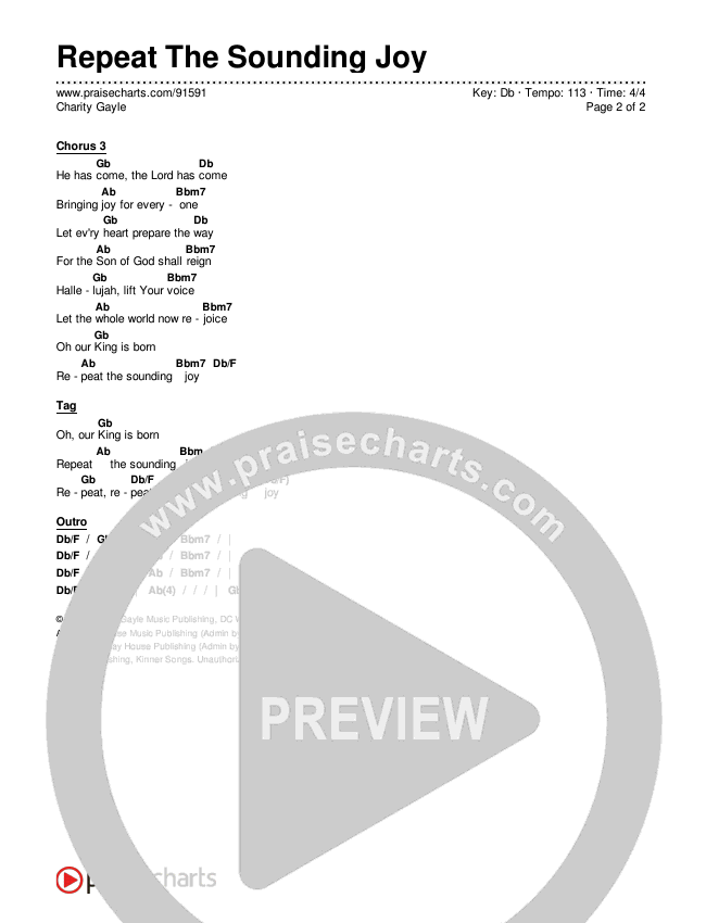 Repeat The Sounding Joy Chords & Lyrics (Charity Gayle)