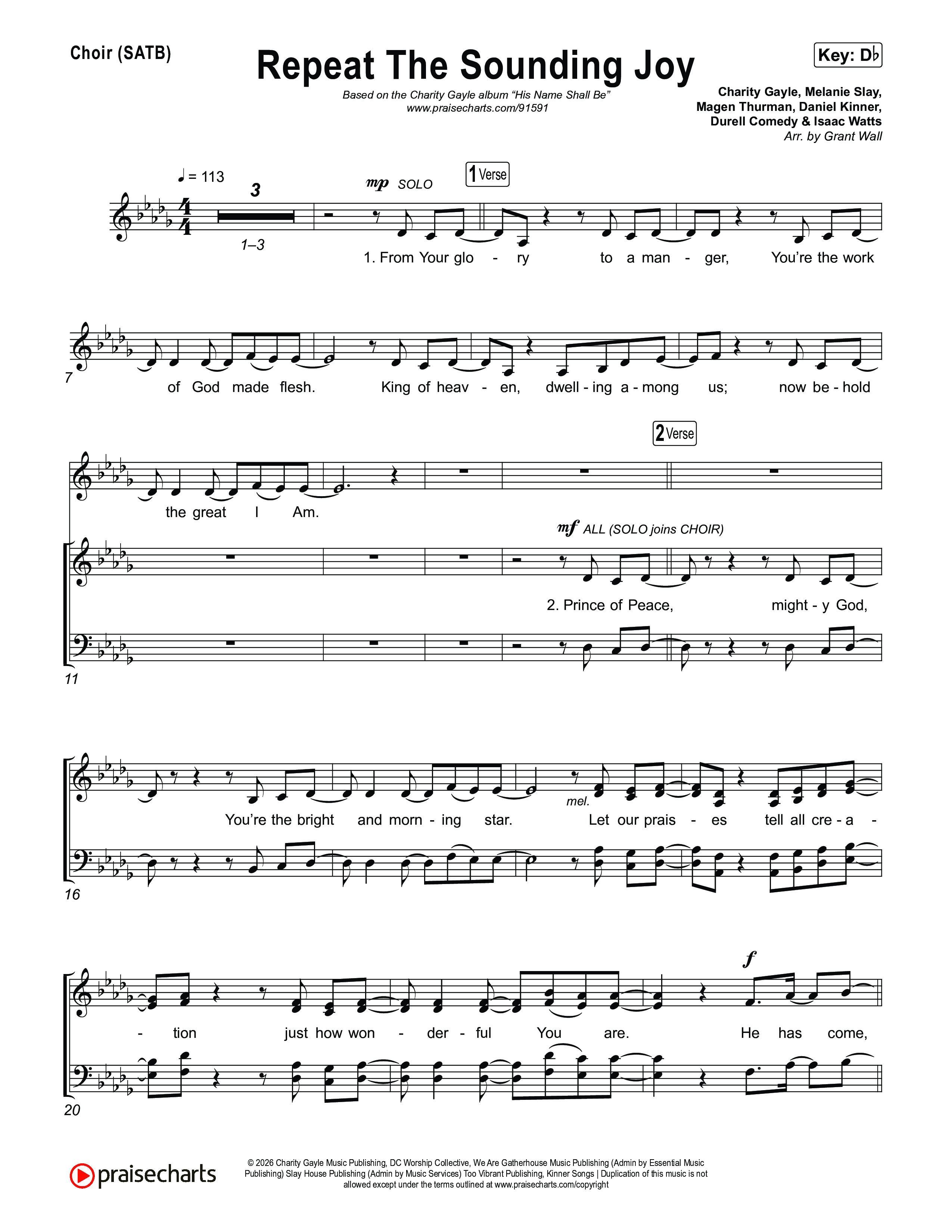Repeat The Sounding Joy Choir Sheet (SATB) (Charity Gayle)