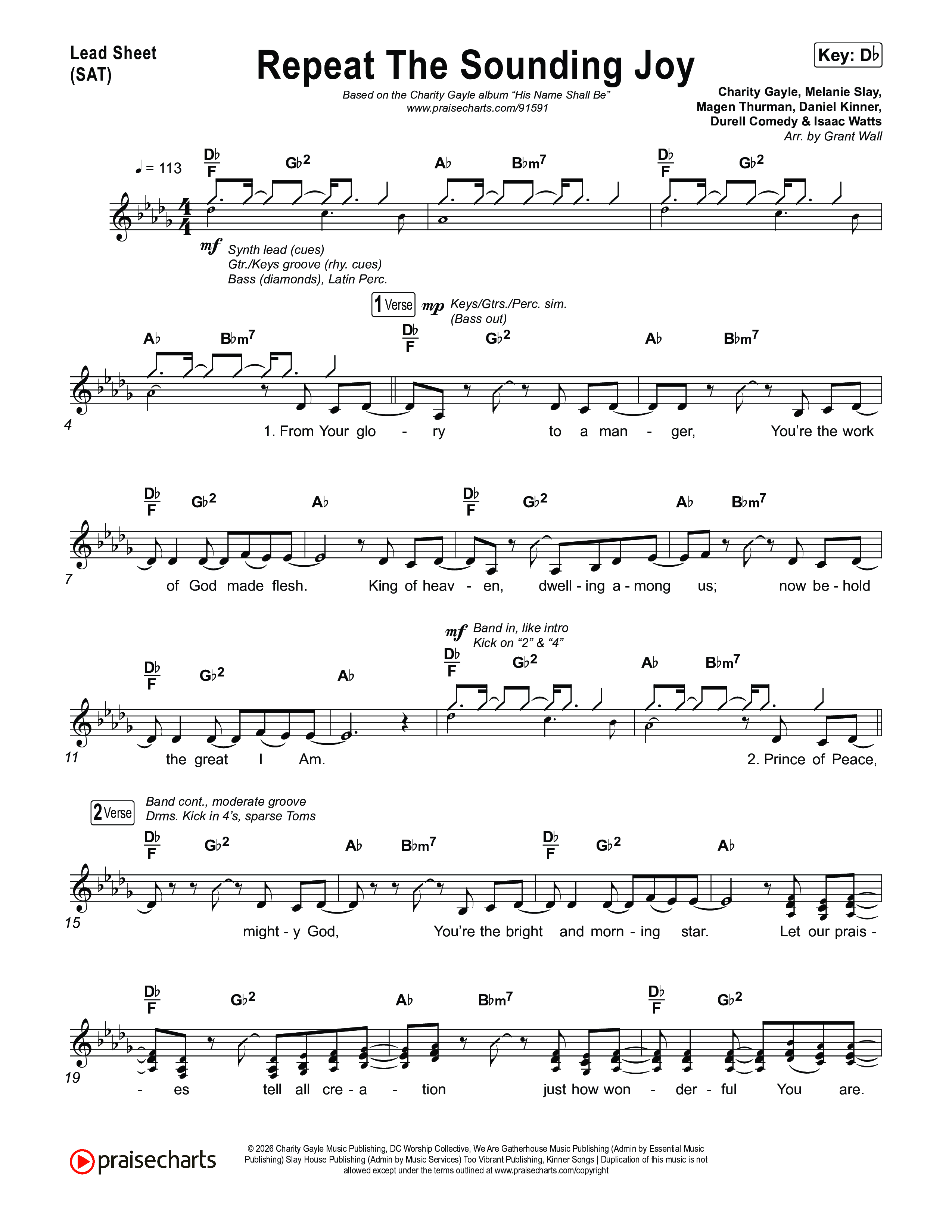 Repeat The Sounding Joy Lead Sheet (SAT) (Charity Gayle)