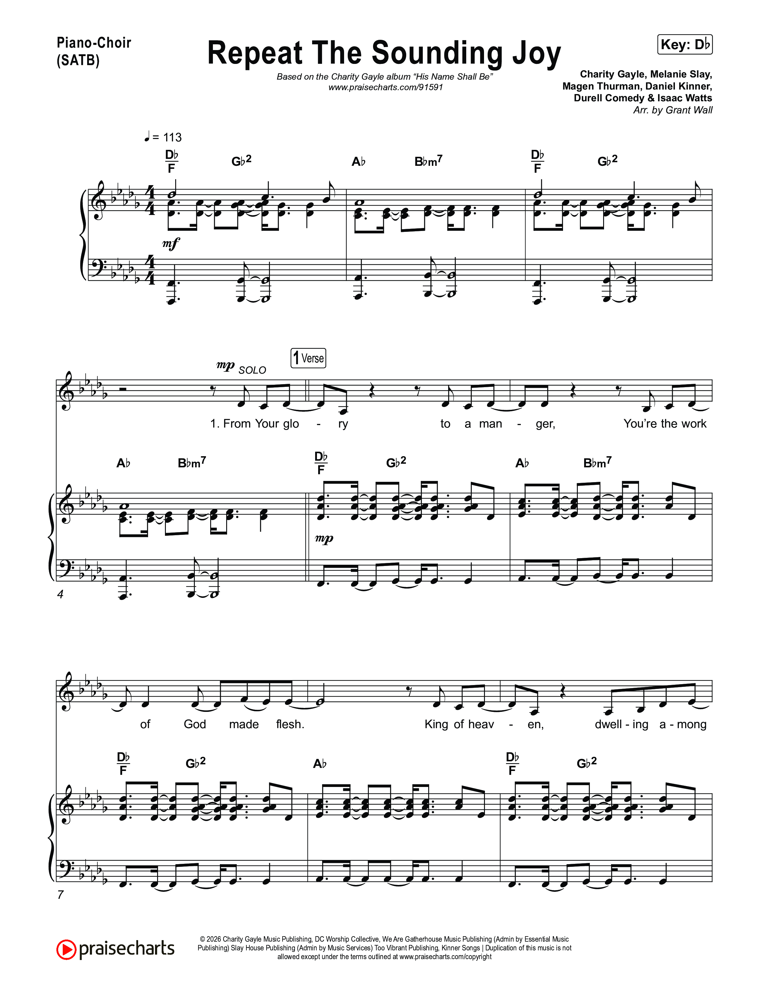 Repeat The Sounding Joy Piano/Vocal (SATB) (Charity Gayle)