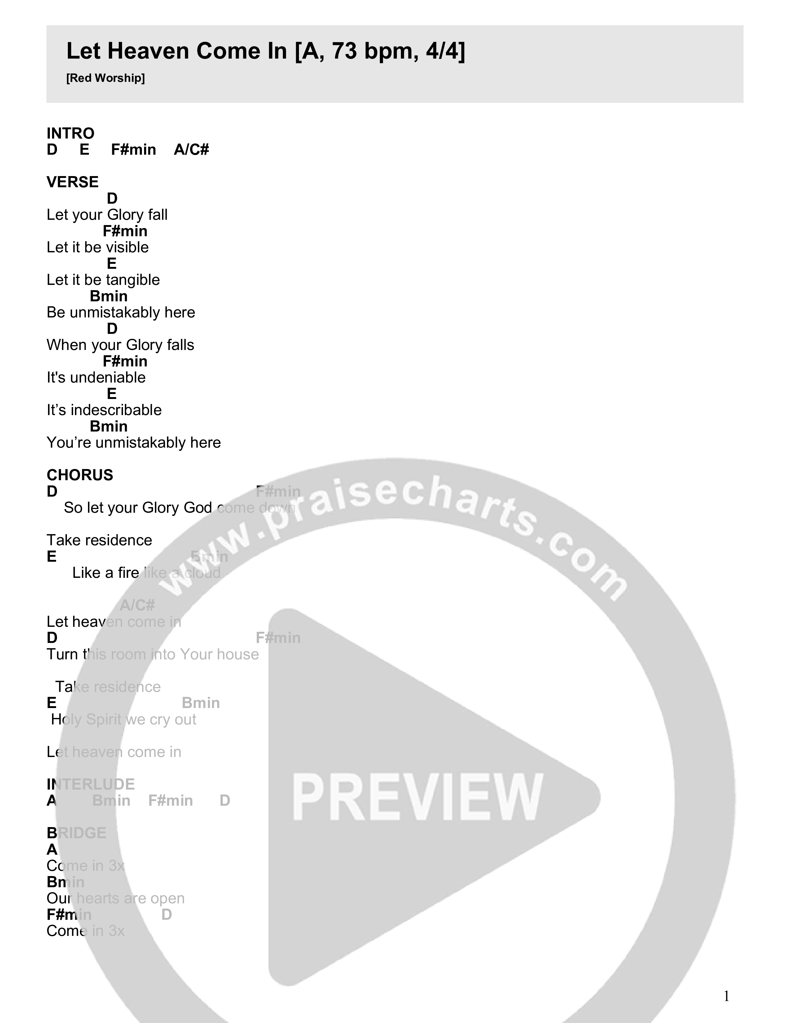 Let Heaven Come In Chord Chart (Red Worship / Trinity Anderson / Jonathan Stamper)