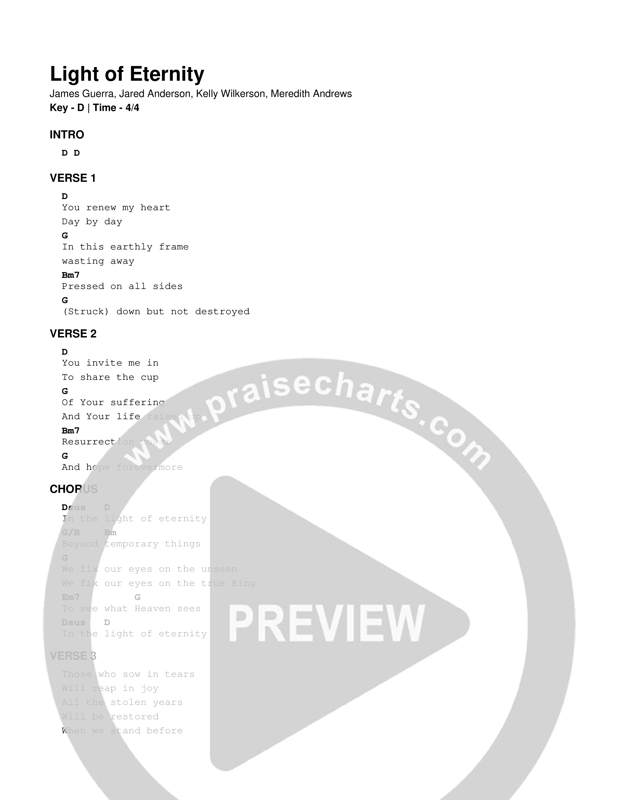 Light Of Eternity Chord Chart (11:21 Worship)
