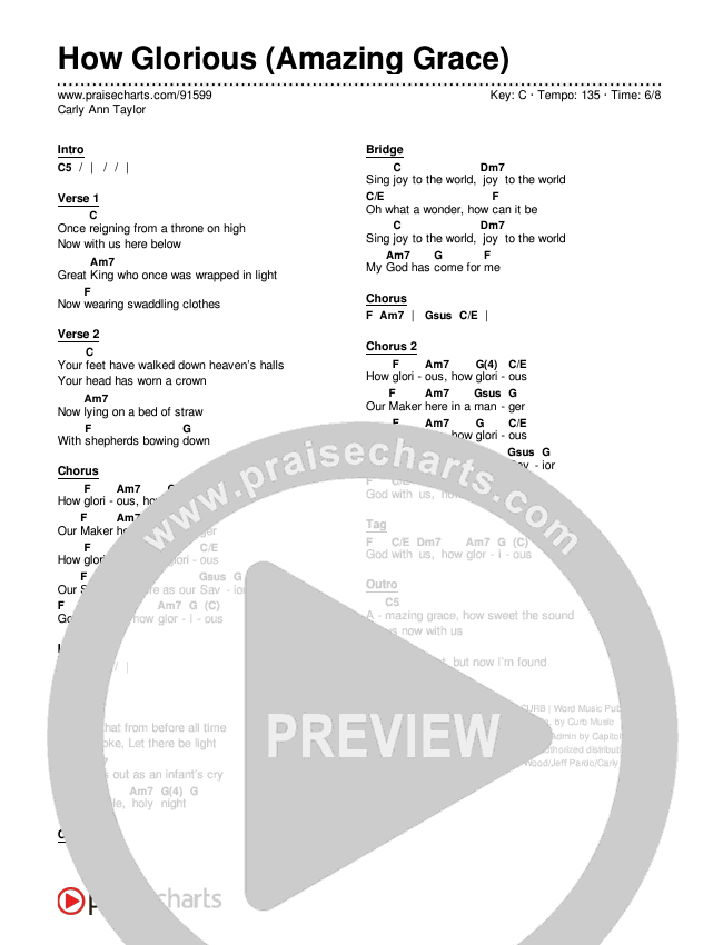 How Glorious (Amazing Grace) Chords & Lyrics (Carly Ann Taylor)