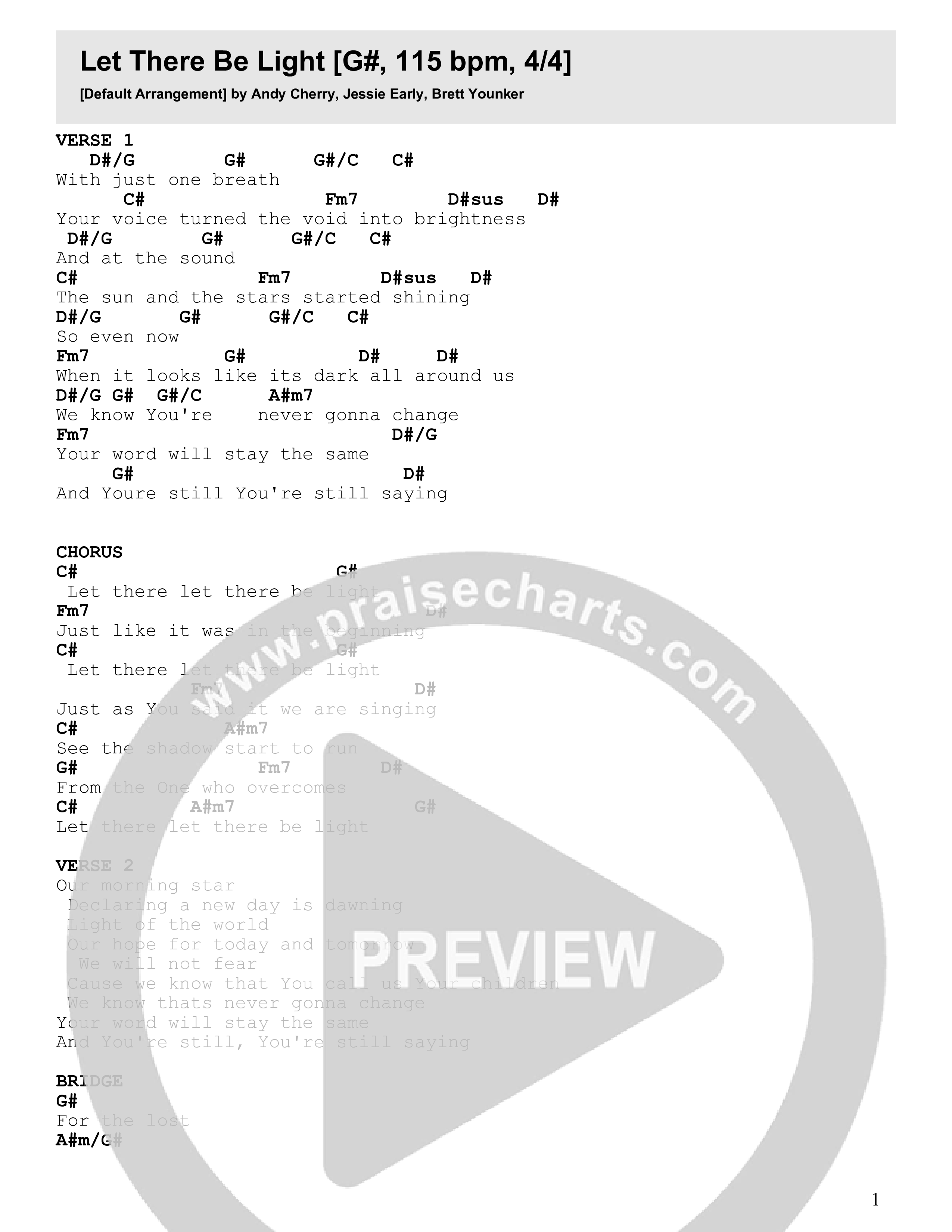 Let There Be Light Chord Chart (Seacoast / Andy Cherry)