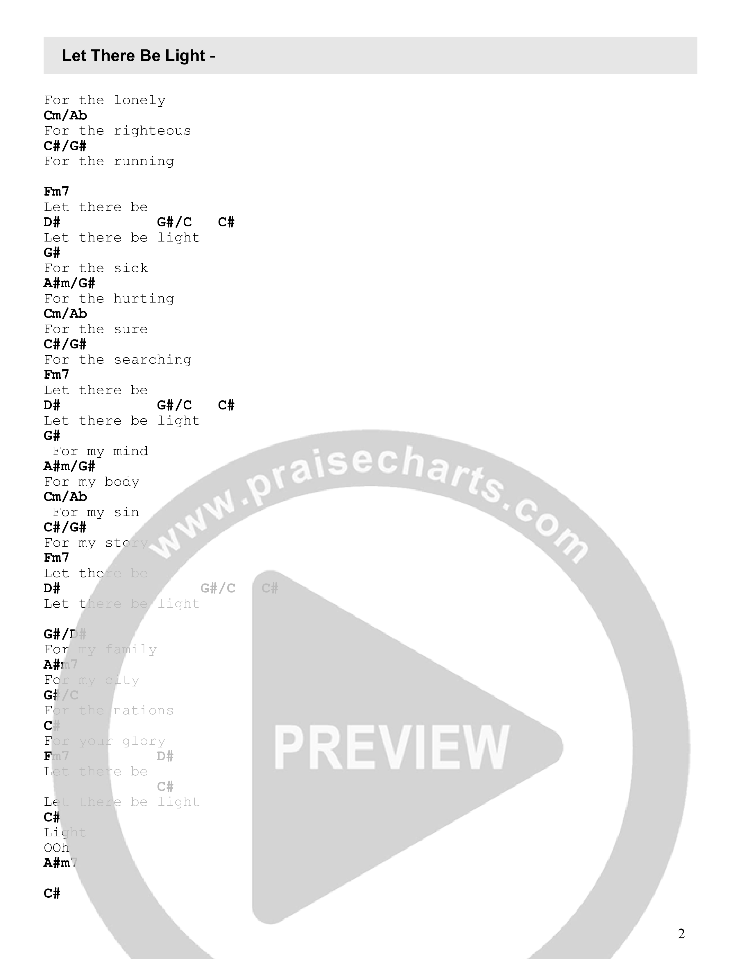 Let There Be Light Chord Chart (Seacoast / Andy Cherry)