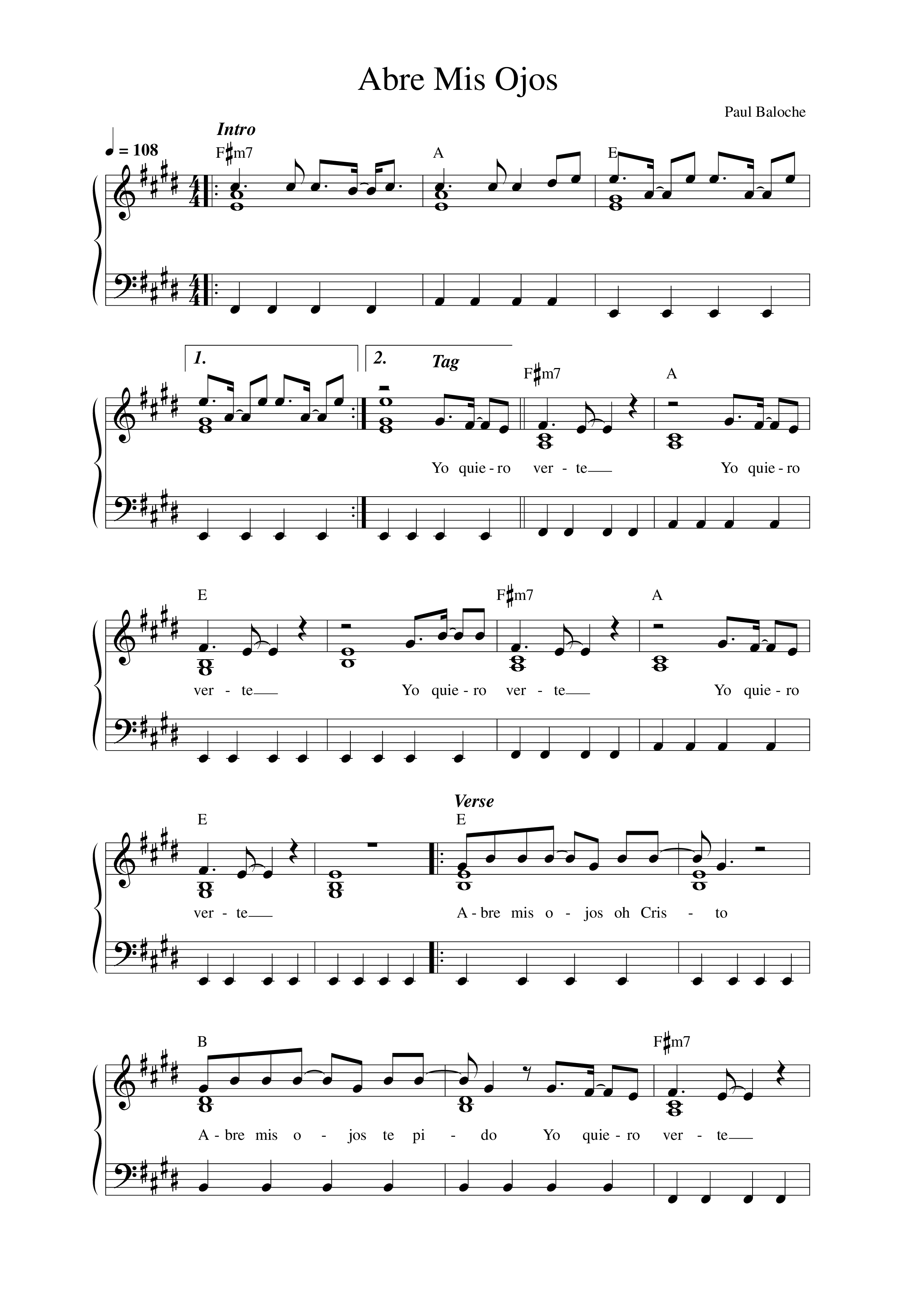 Abres Mis Ojos Lead Sheet Melody (Paul Baloche)