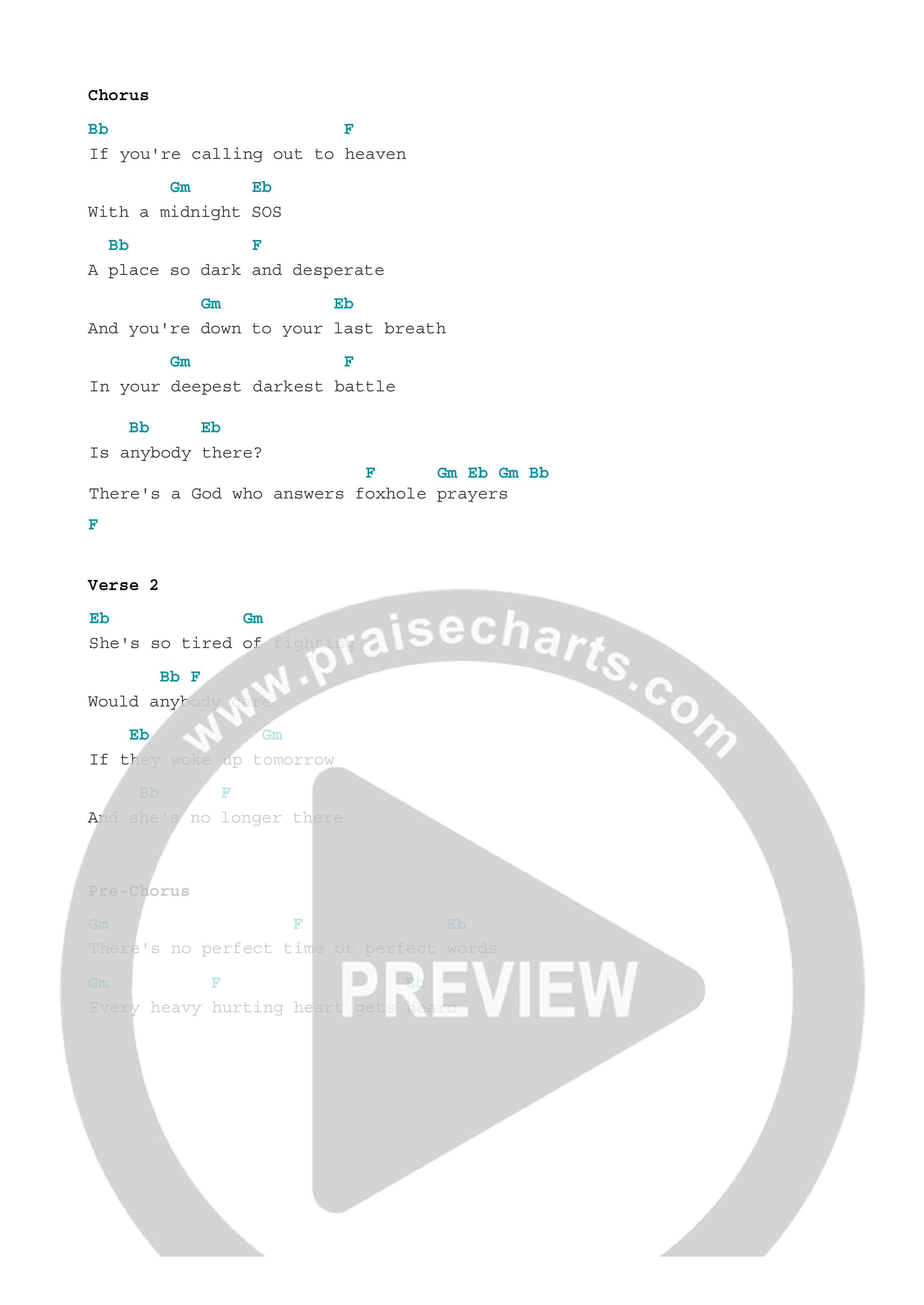 Foxhole Prayers Chord Chart (Allan Scott)