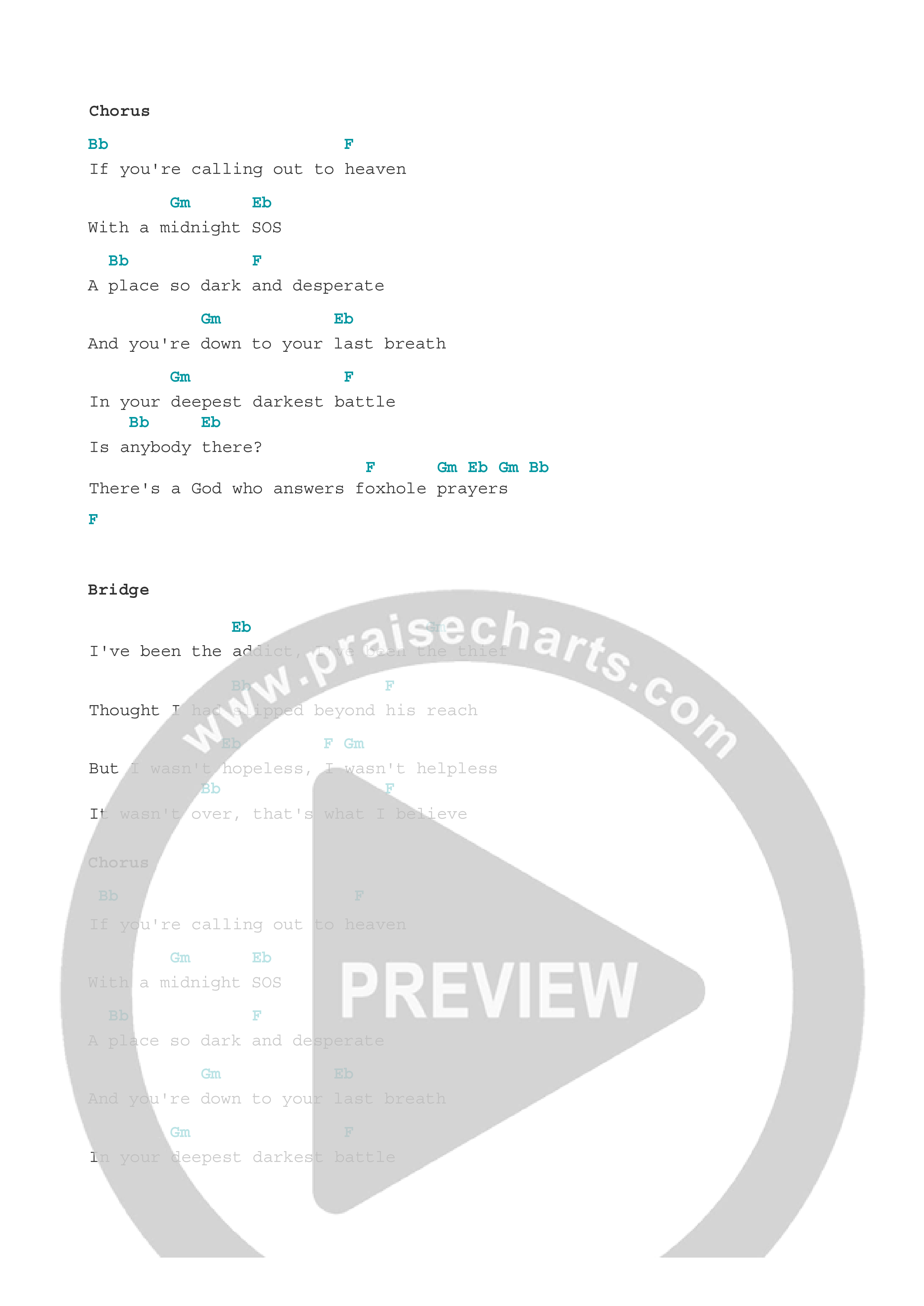 Foxhole Prayers Chord Chart (Allan Scott)