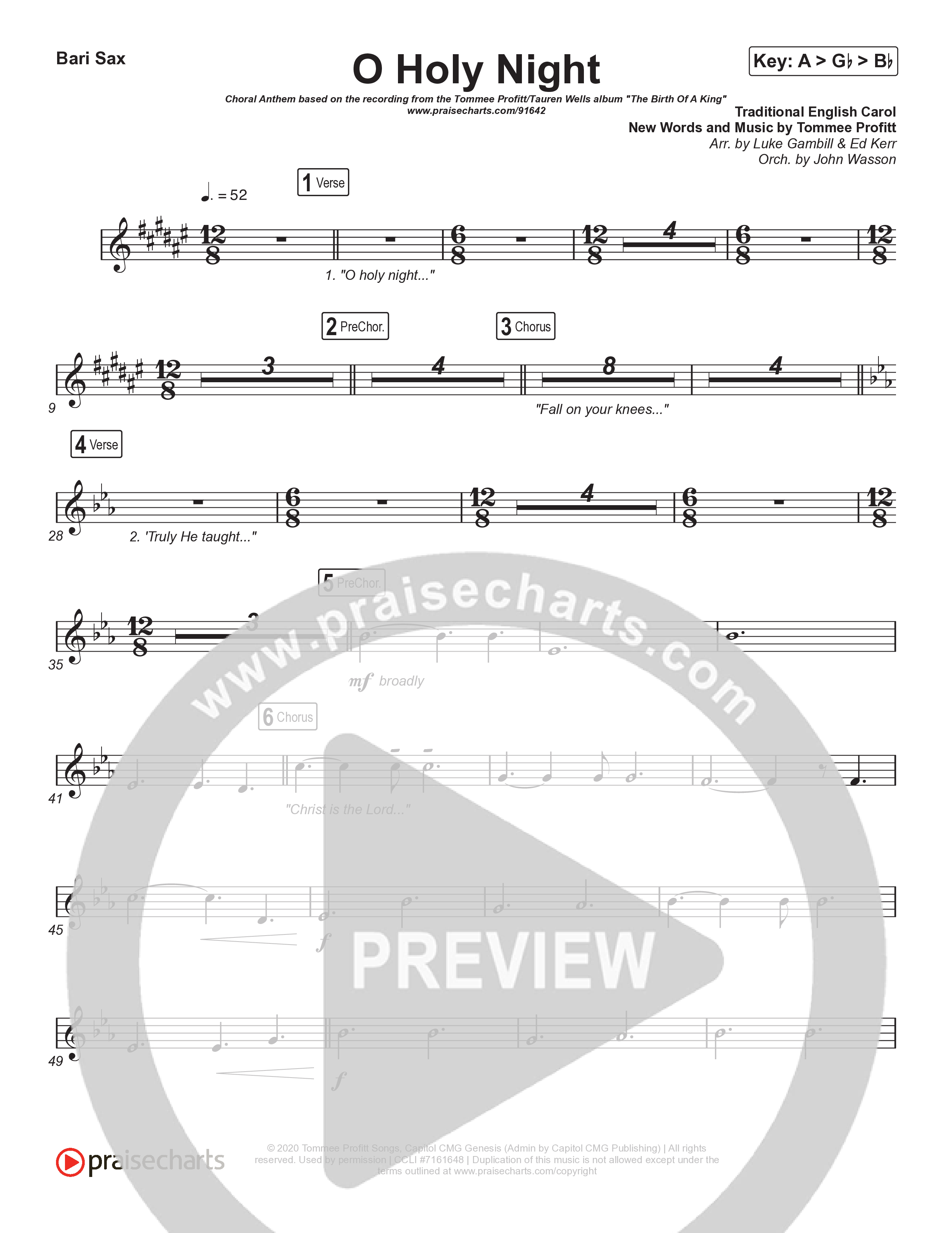 O Holy Night (Choral Anthem SATB) Bari Sax (Tommee Profitt / Tauren Wells / SVRCINA / Arr. Luke Gambill)